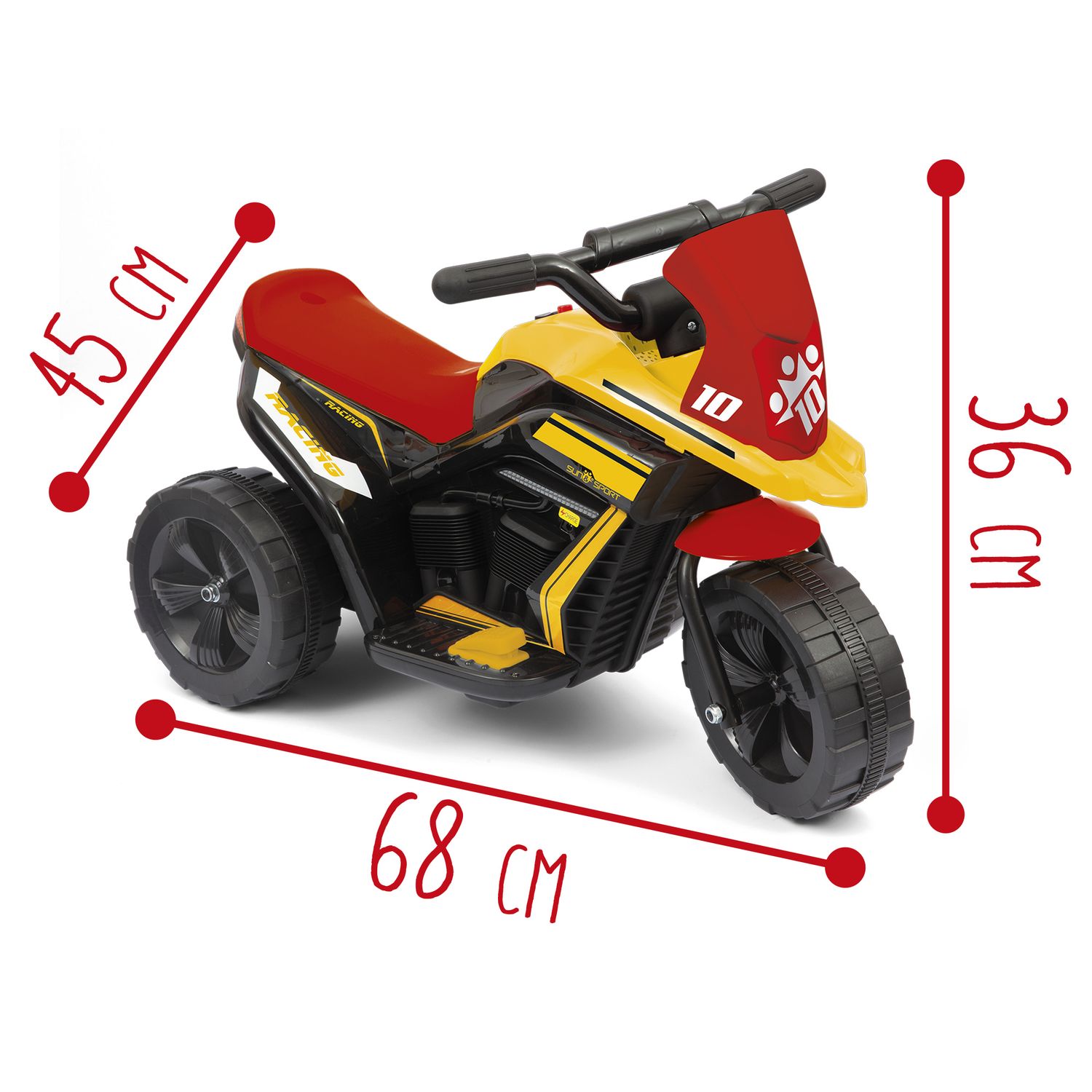 Trimoto 6v per bambini - moto elettrica a 3 ruote con batteria al litio, suoni e retromarcia - SUN&SPORT