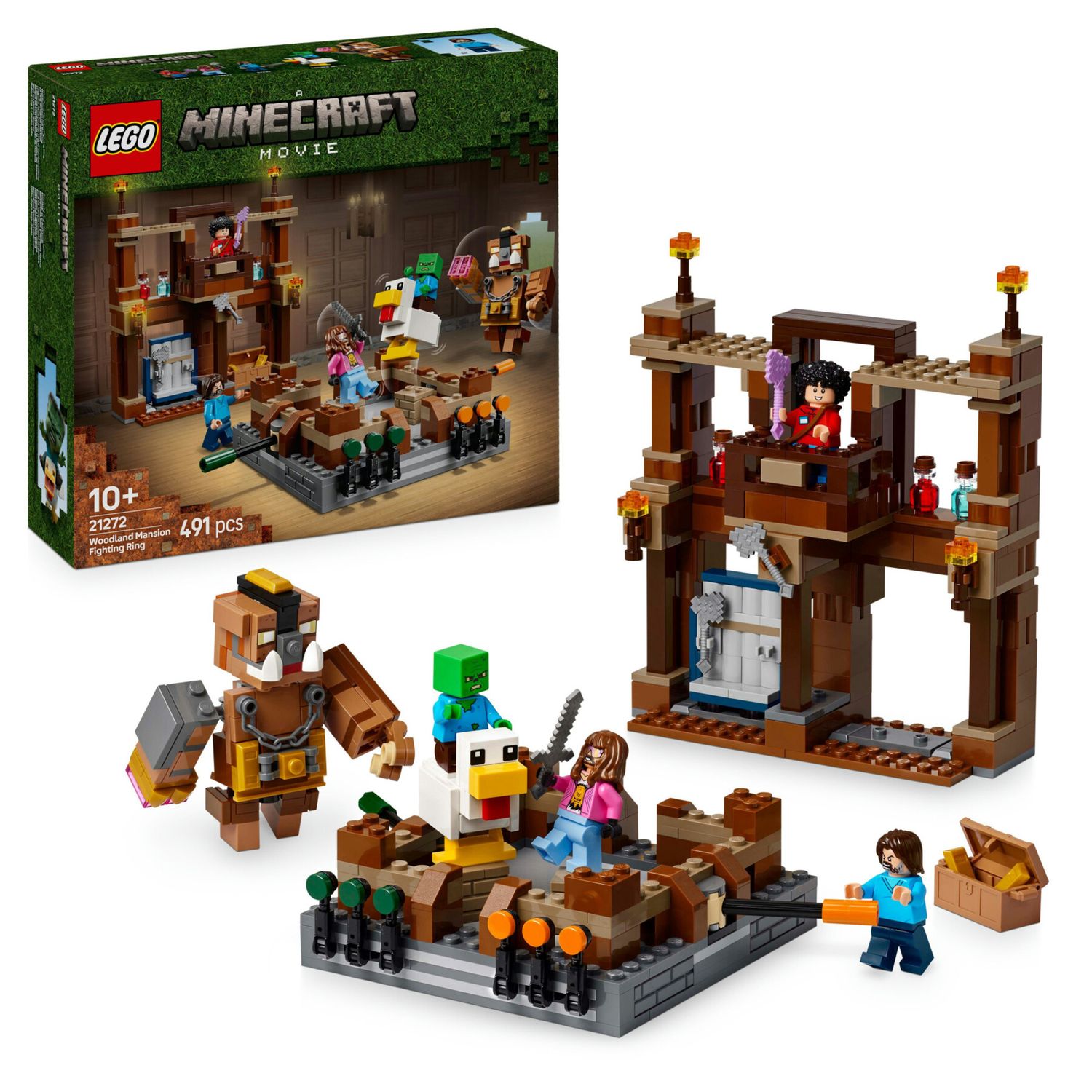 Lego minecraft 21272 magione della foresta: ring di combattimento, giocattolo interattivo con personaggi, gioco bambini 10+ - MINECRAFT, Lego