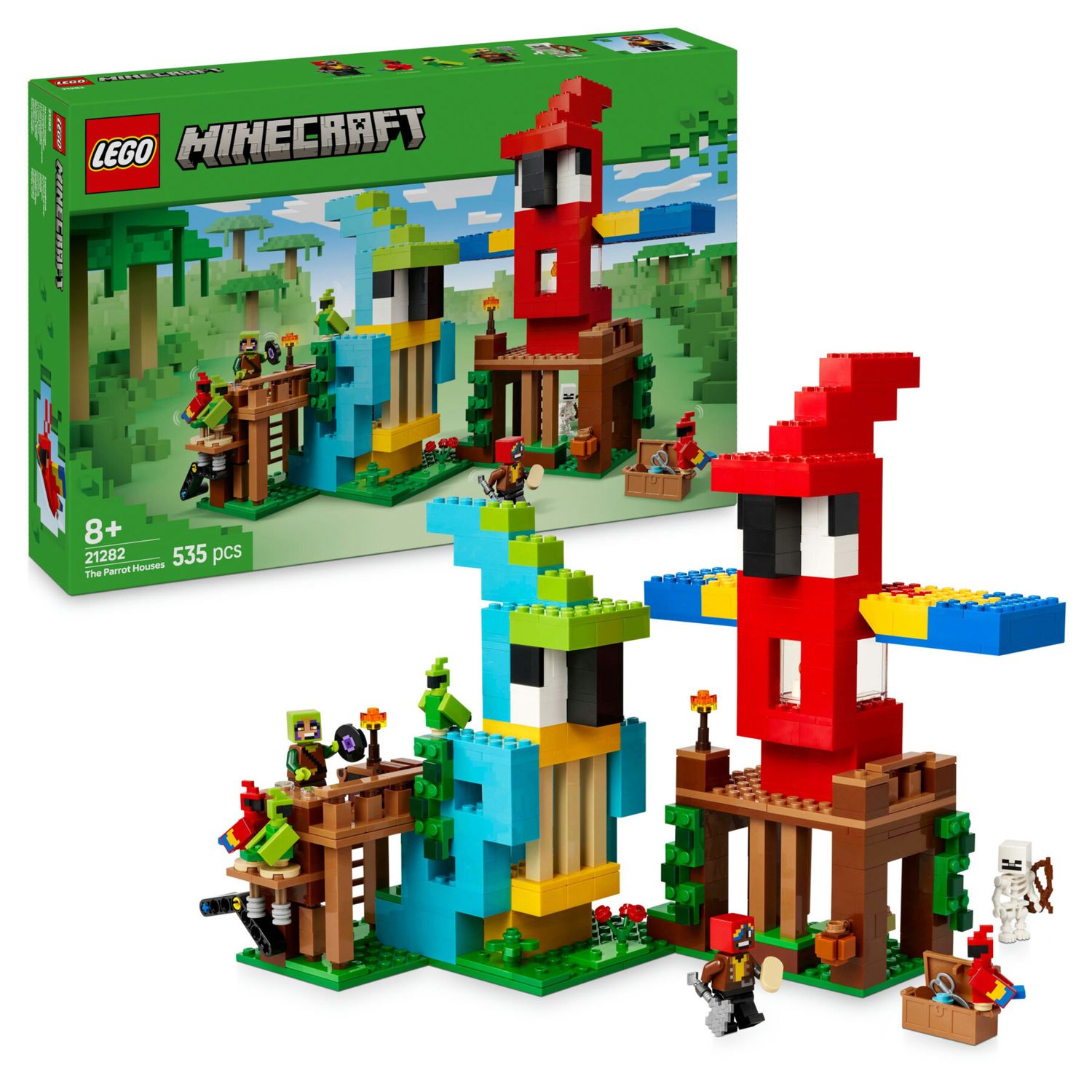 Lego minecraft 21282 le case pappagallo giocattolo con funzioni, personaggi e accessori, gioco bambini 8+ fan dei videogiochi - MINECRAFT, Lego