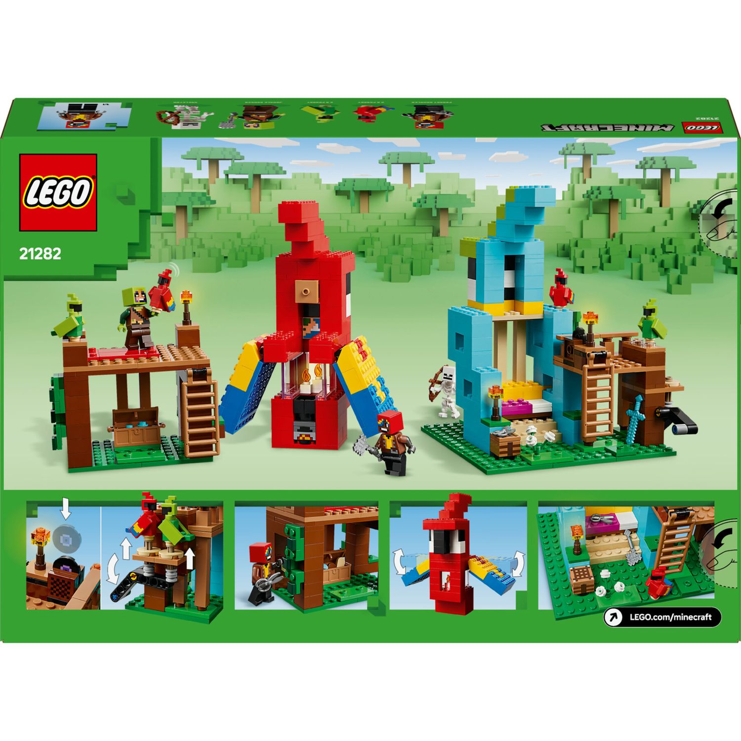 Lego minecraft 21282 le case pappagallo giocattolo con funzioni, personaggi e accessori, gioco bambini 8+ fan dei videogiochi - MINECRAFT, Lego