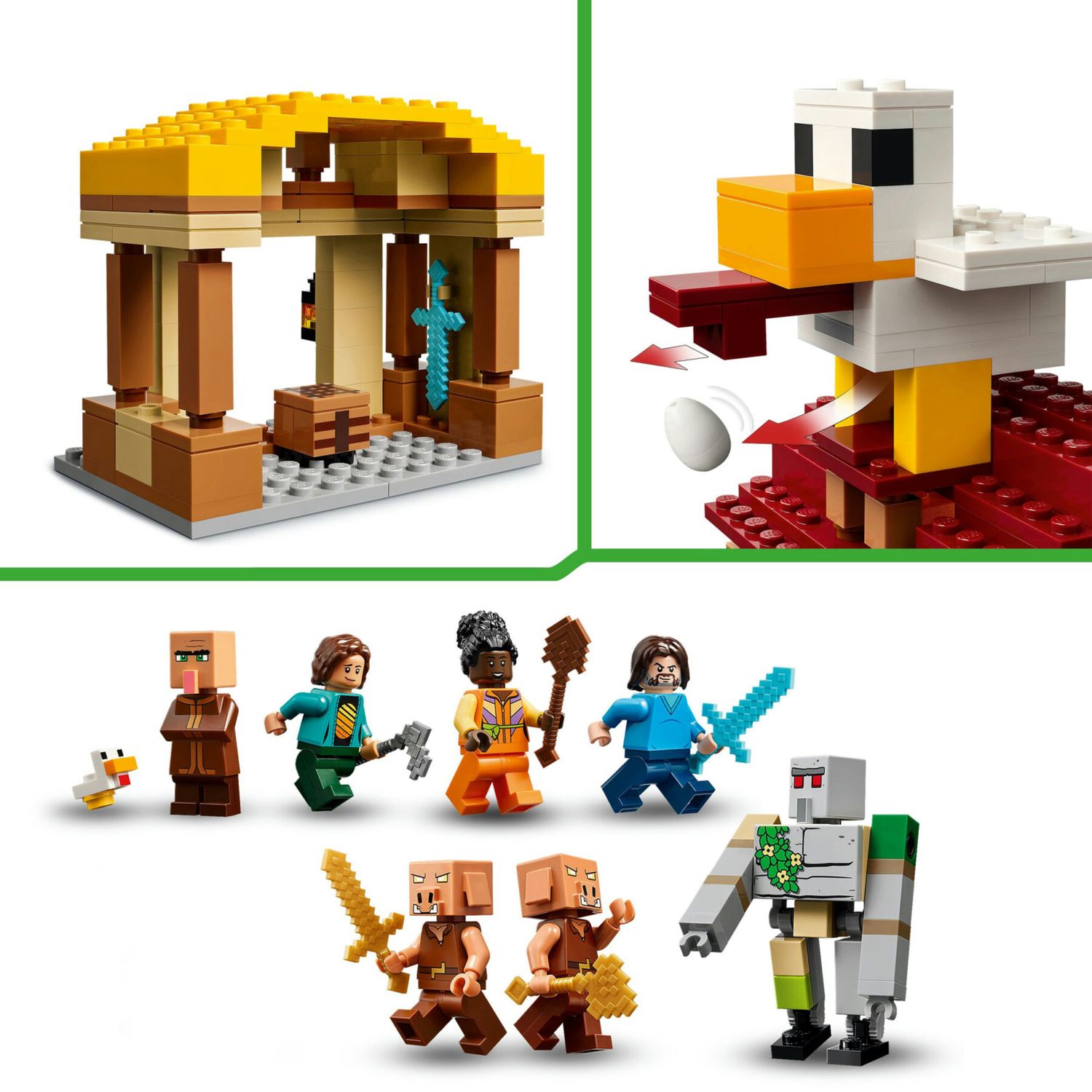 Lego minecraft 21273 attacco al villaggio del ghast-pallone, giocattolo con casa, funzione esplosiva e personaggi, ragazzi 10+ - MINECRAFT, Lego