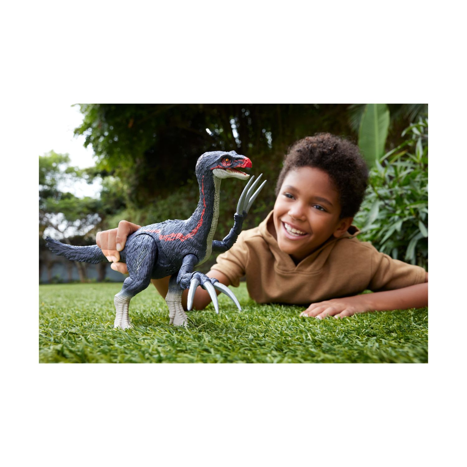 Mattel jurassic world - terizinosauro attacca e ruggisci, dinosauro con azione d'attacco, ruggito ed effetti sonori - Jurassic World