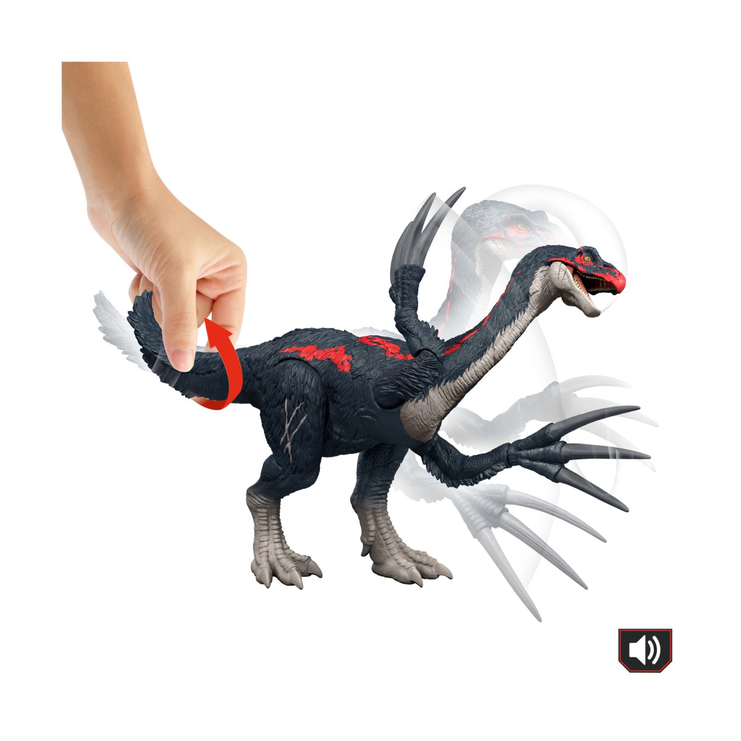 Mattel jurassic world - terizinosauro attacca e ruggisci, dinosauro con azione d'attacco, ruggito ed effetti sonori - Jurassic World