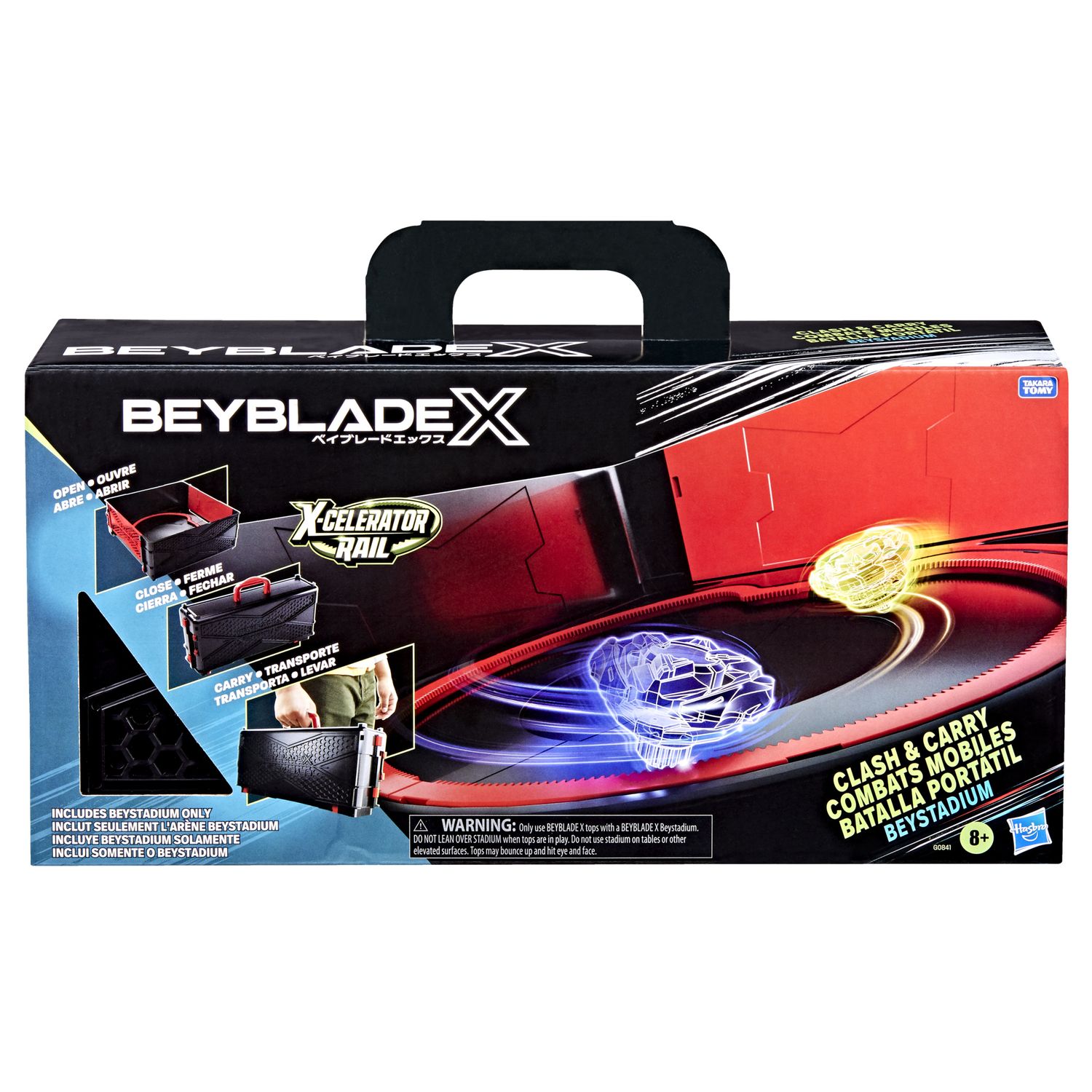 Beyblade x con l'arena clash and carry, ghiera x-celerator e trottole personalizzabili - BEYBLADE