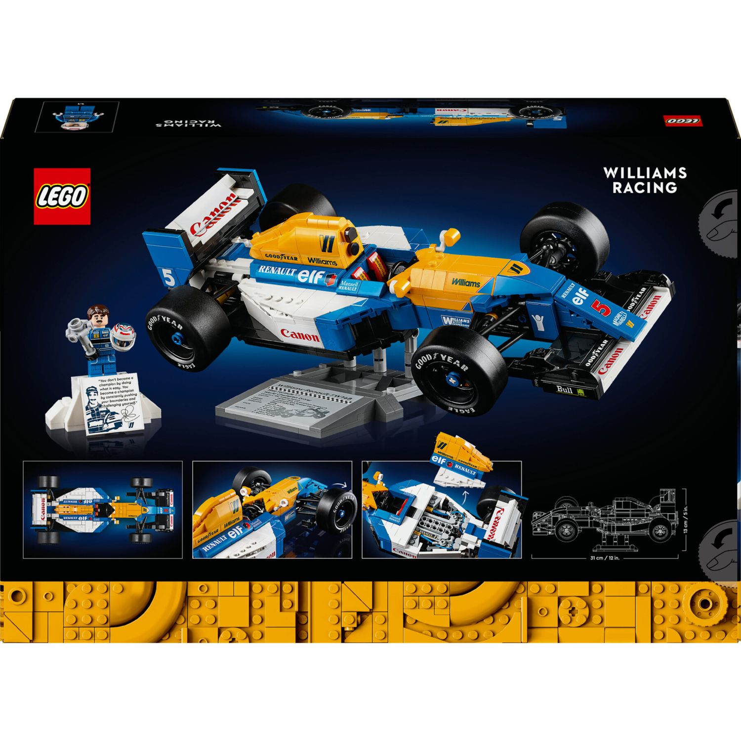 Lego icons 10353 williams racing fw14b e nigel mansell, modello di auto f1 con minifigure, regalo per adulti, uomo o donna - Lego, LEGO ICONS