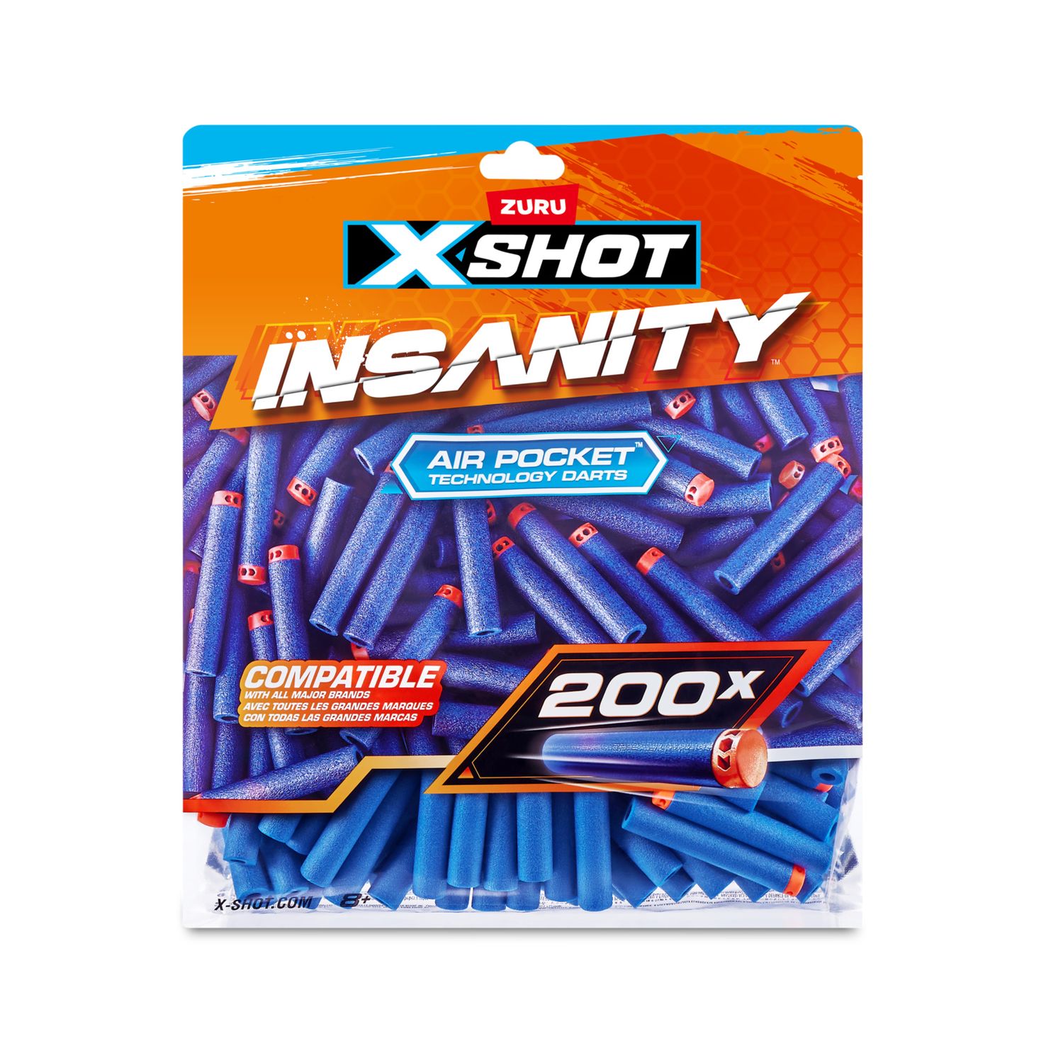 Shot insanity confezione di ricarica da 200 dardi di zuru, compatibile con xshot e altre marche - X-SHOT