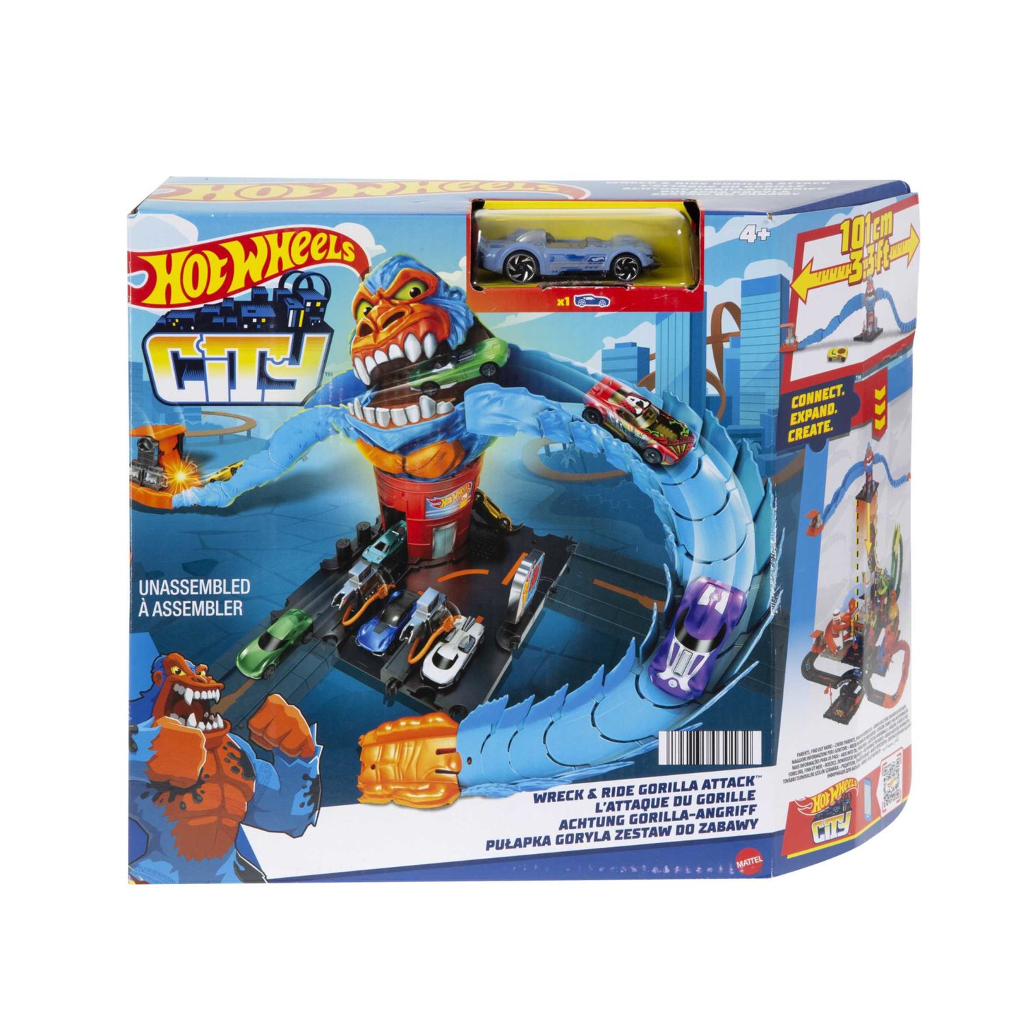Hot wheels city - creature mostruose, set singolo assortito collegabile con pista e macchinina inclusa - Hot Wheels