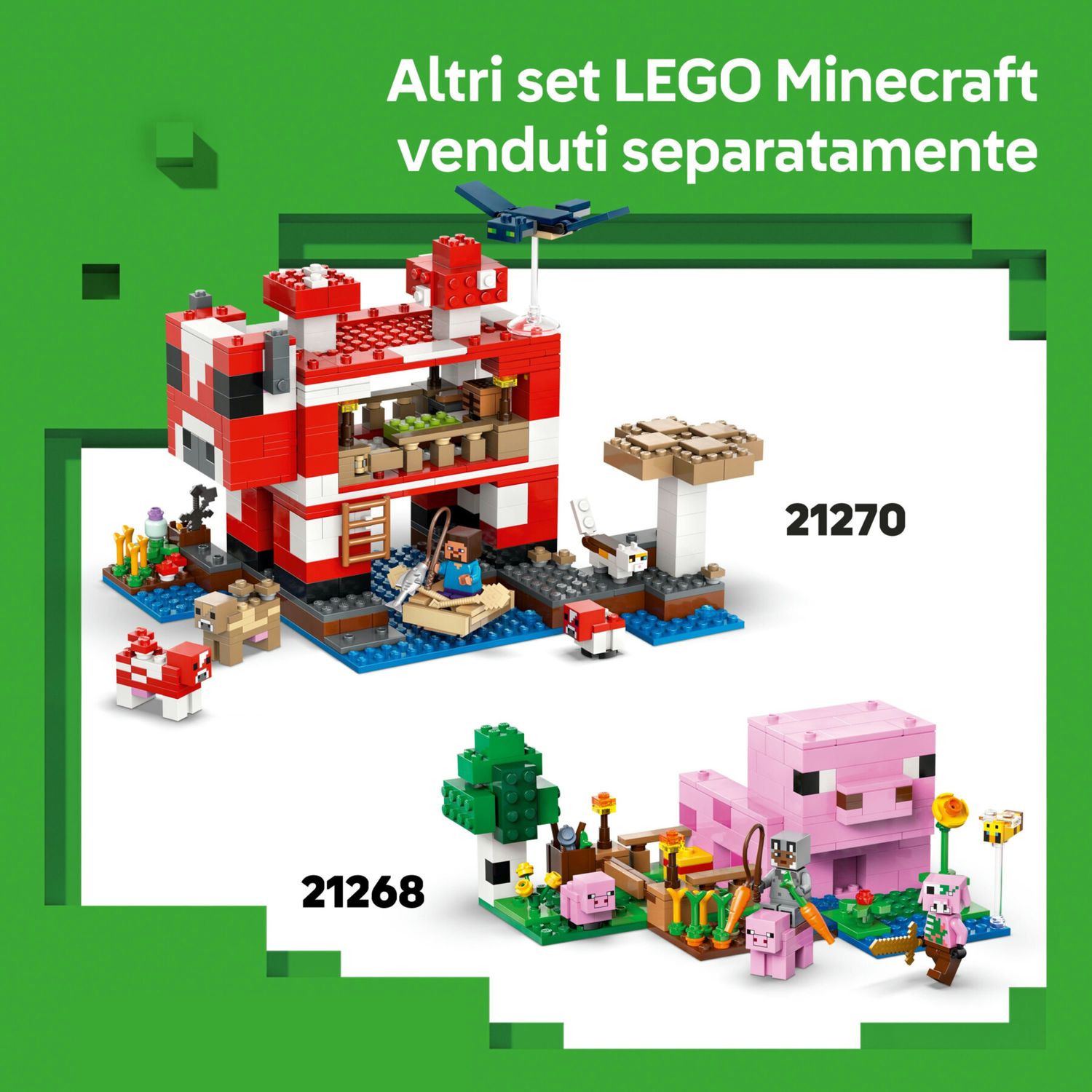 Lego minecraft 21282 le case pappagallo giocattolo con funzioni, personaggi e accessori, gioco bambini 8+ fan dei videogiochi - MINECRAFT, Lego