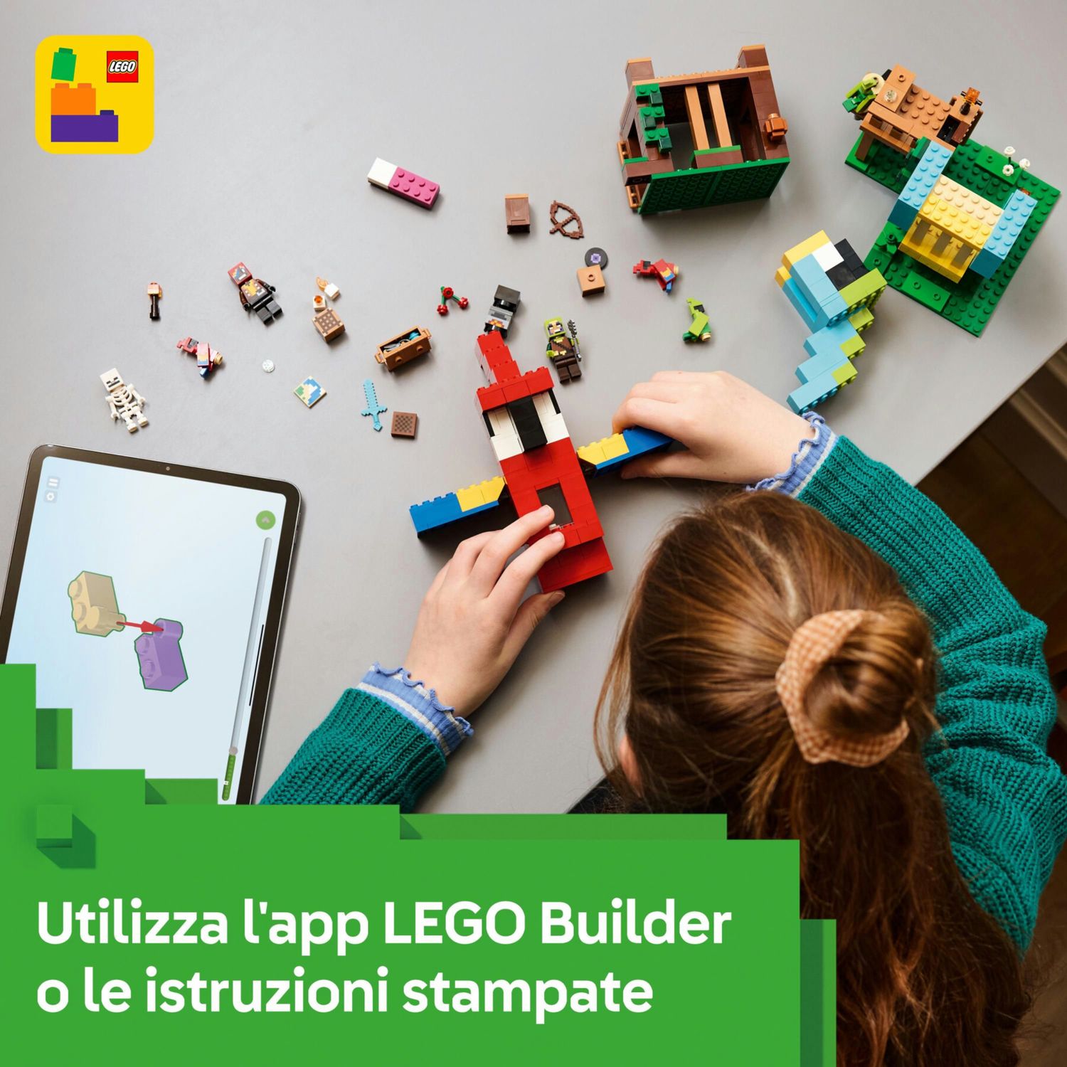 Lego minecraft 21282 le case pappagallo giocattolo con funzioni, personaggi e accessori, gioco bambini 8+ fan dei videogiochi - MINECRAFT, Lego