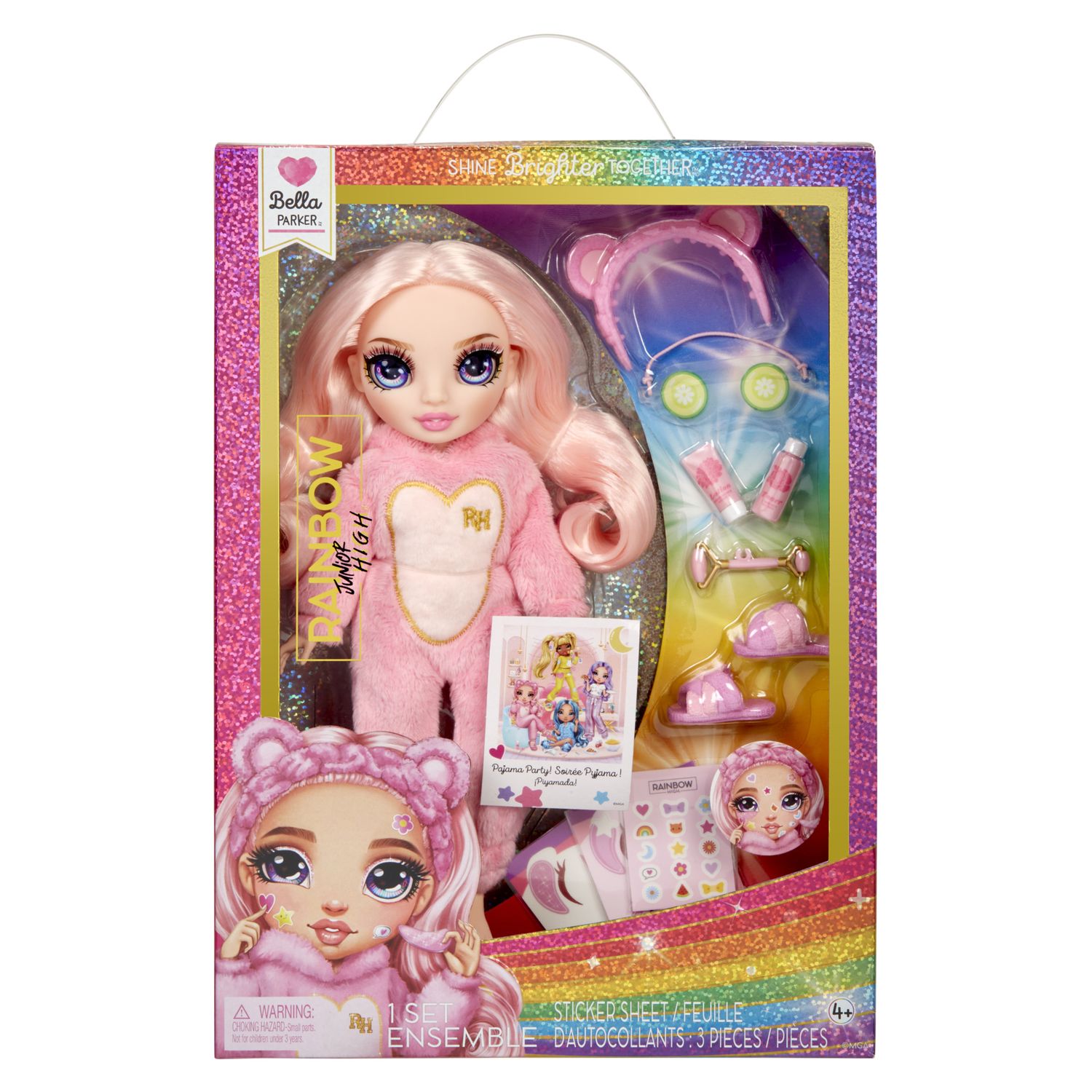 Rainbow high junior high pj party - bella parker - bambola snodata da 22 cm con morbida tutina, pantofole e accessori da gioco - Rainbow High