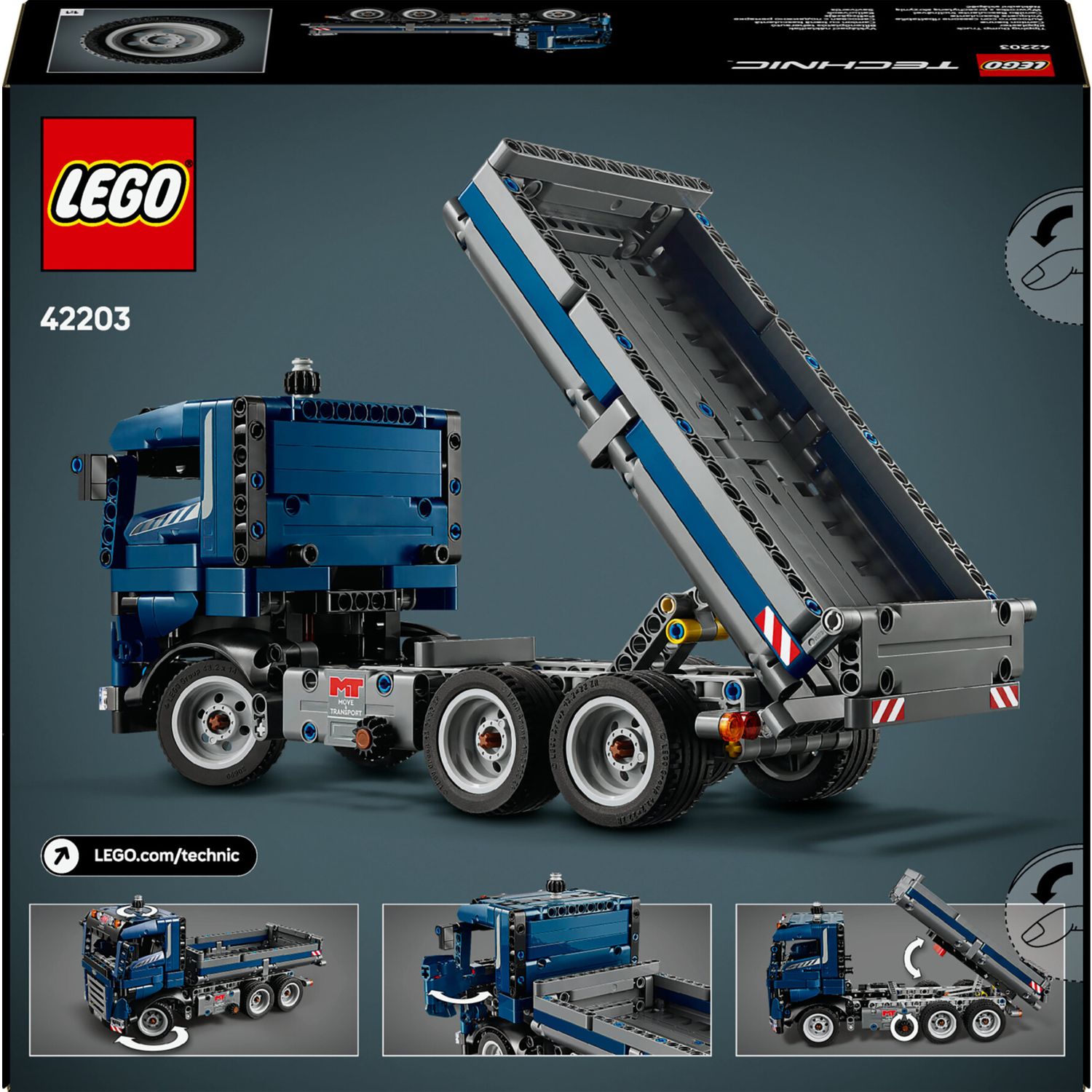 Lego technic 42203 autocarro con cassone ribaltabile - camion giocattolo con sterzo e funzioni - modellino per bambini 9+ - LEGO TECHNIC, Lego