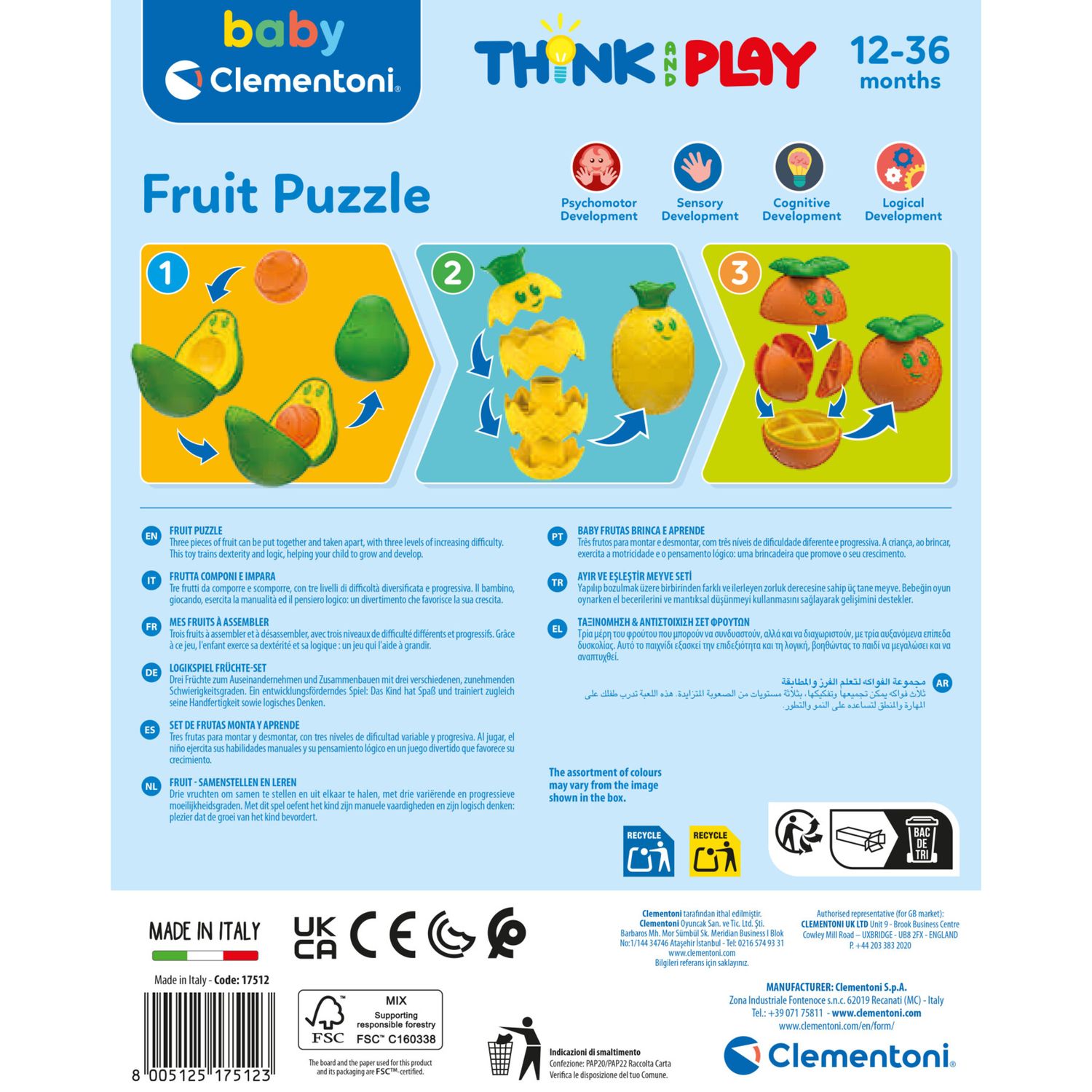 Baby clementoni - think & play - fruit puzzle - 17512 - BABY CLEMENTONI