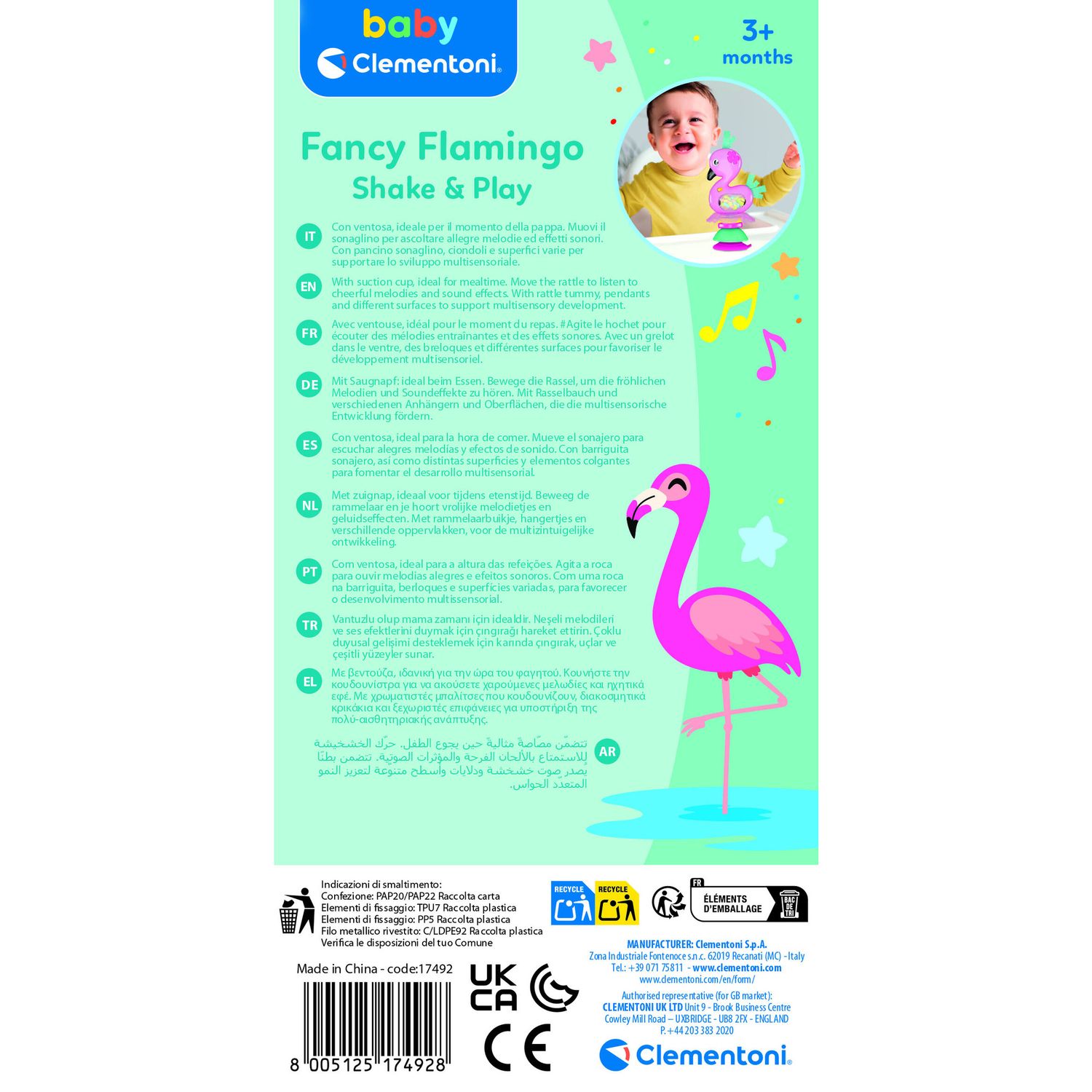 Baby clementoni - fancy flamingo shake & play - 17492 - BABY CLEMENTONI