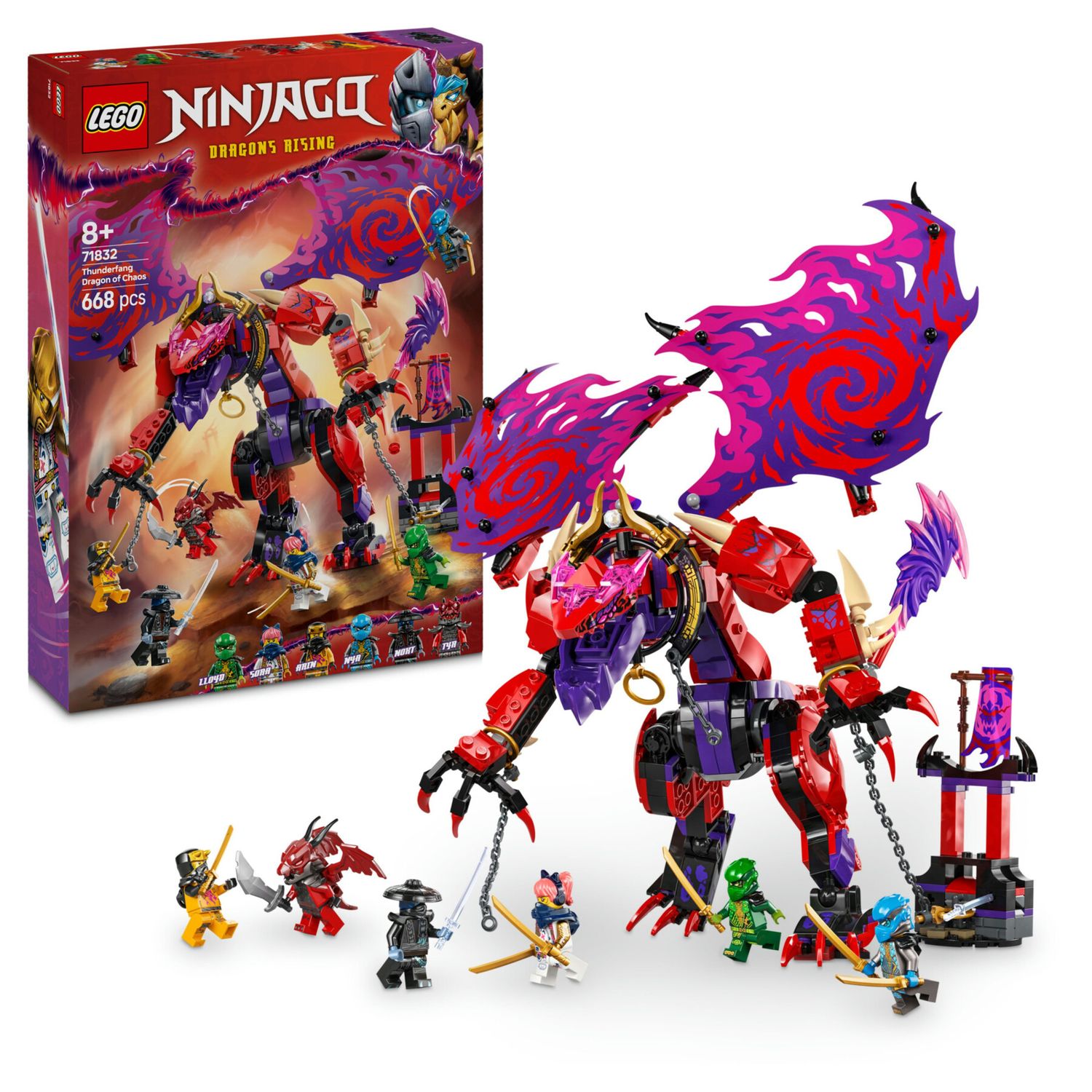 Lego ninjago 71832 thunderfang, il drago del caos, action figure giocattolo snodabile con 6 personaggi, giochi per bambini 8+ - LEGO NINJAGO, Lego