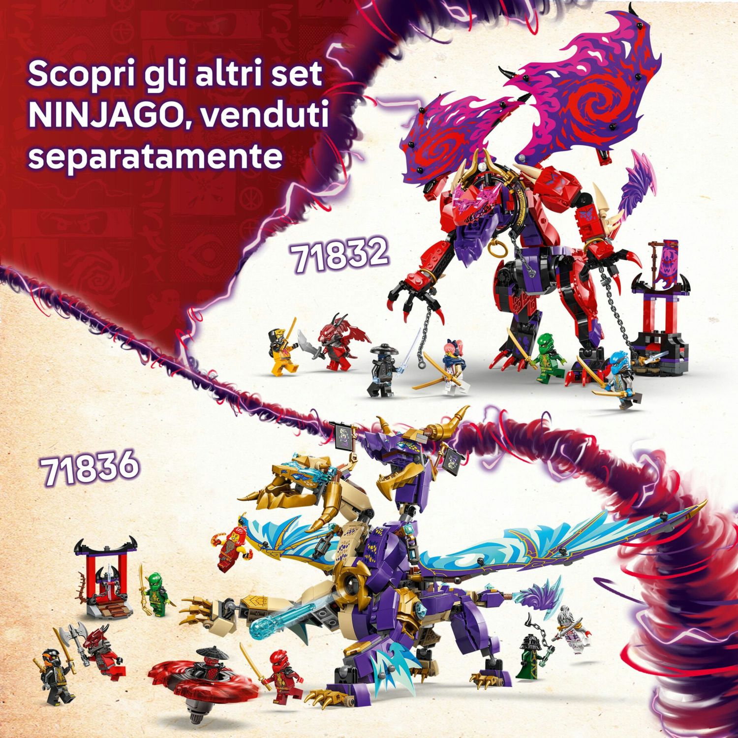 Lego ninjago 71832 thunderfang, il drago del caos, action figure giocattolo snodabile con 6 personaggi, giochi per bambini 8+ - LEGO NINJAGO, Lego