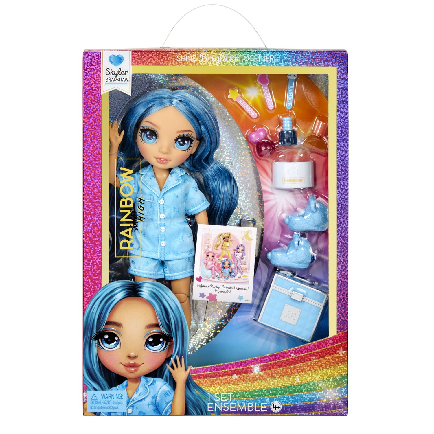 Rainbow high junior high pj party - skyler bradshow - bambola snodata da 22 cm con morbida tutina, pantofole e accessori da gioco - Rainbow High