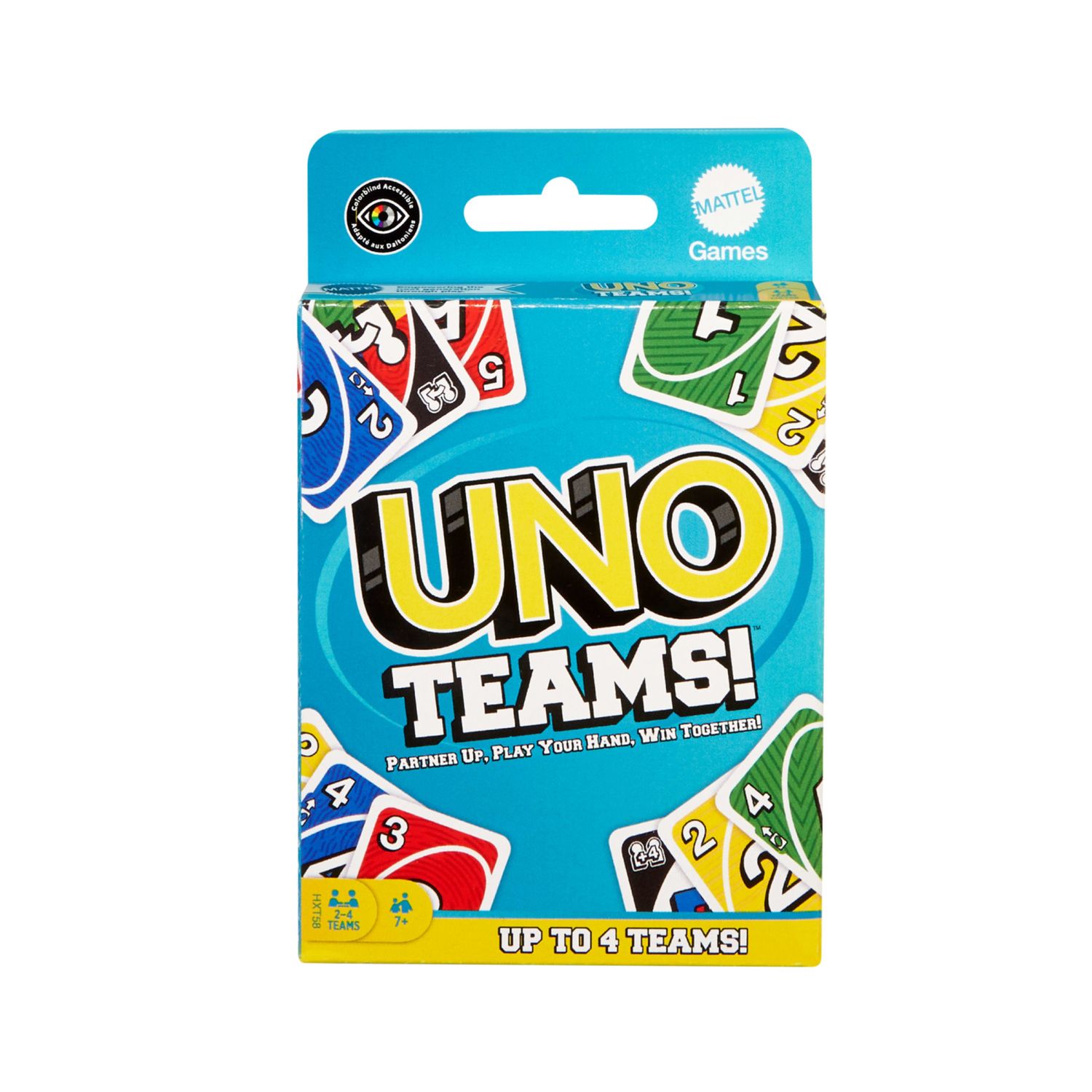 Mattel games - uno teams, versione a squadre, regole speciali e nuove carte squadra jolly - UNO