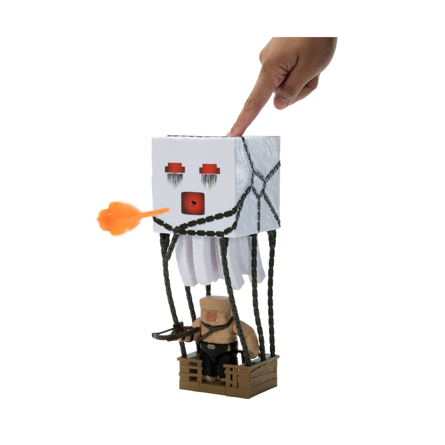 Mattel minecraft - ghast attacco esplosivo, personaggio con luci, suoni, lanciatore e proiettile, piglin guerriero incluso - MINECRAFT