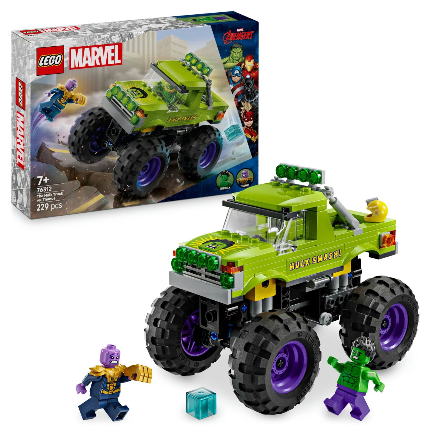 Lego marvel 76312 truck di hulk contro thanos - camion giocattolo per supereroi con 2 minifigure, giochi per bambini 7+ anni - LEGO SUPER HEROES, Lego
