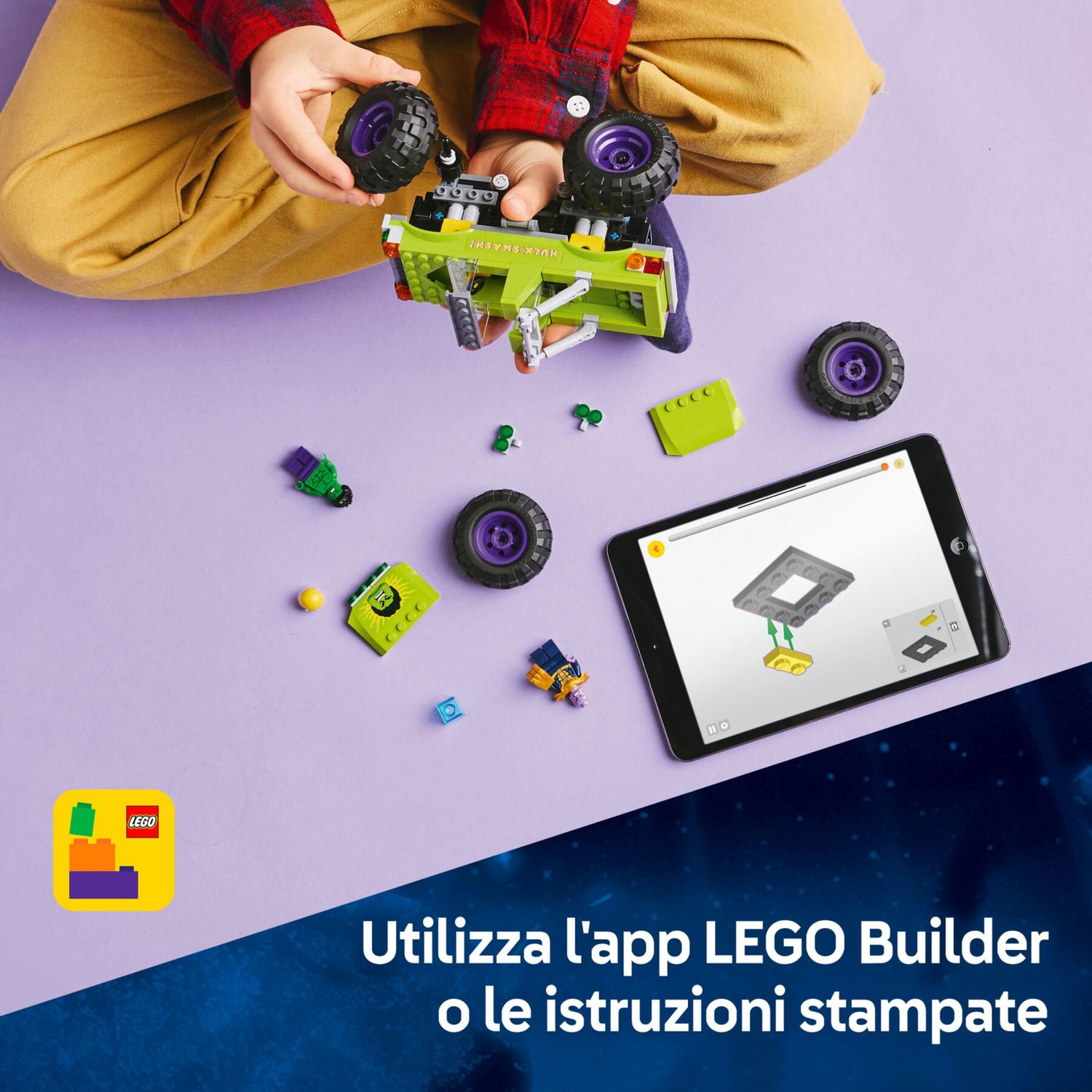 Lego marvel 76312 truck di hulk contro thanos - camion giocattolo per supereroi con 2 minifigure, giochi per bambini 7+ anni - LEGO SUPER HEROES, Lego