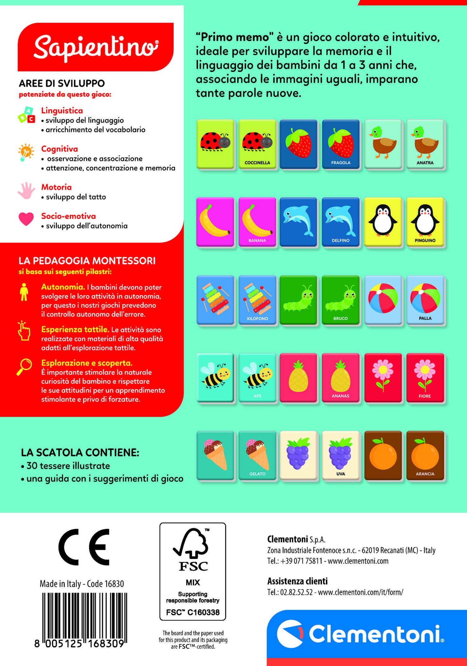 Clementoni - montessori flashcards baby - primo memo - 16830 - SAPIENTINO