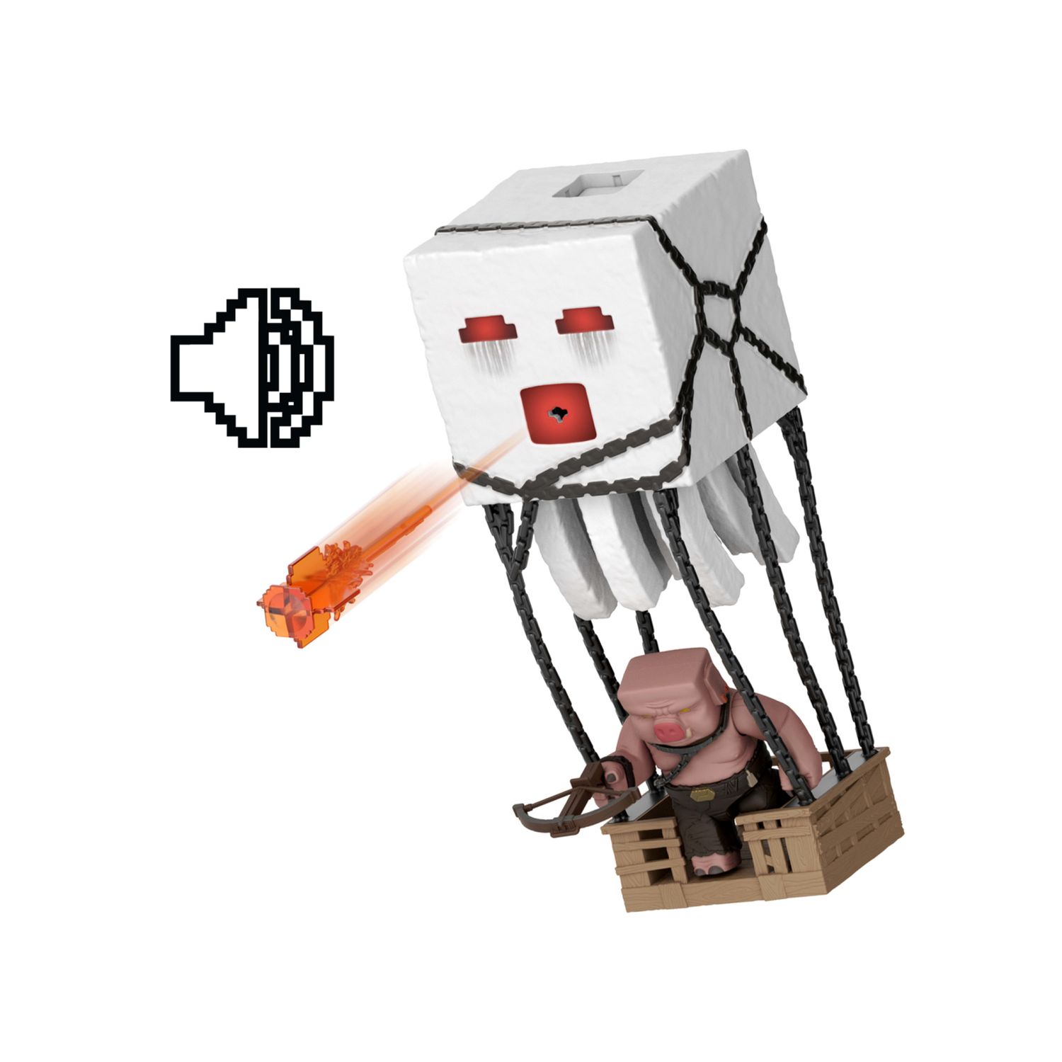 Mattel minecraft - ghast attacco esplosivo, personaggio con luci, suoni, lanciatore e proiettile, piglin guerriero incluso - MINECRAFT