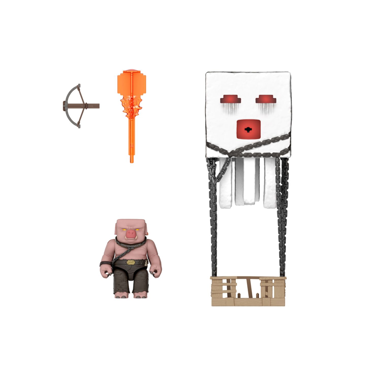 Mattel minecraft - ghast attacco esplosivo, personaggio con luci, suoni, lanciatore e proiettile, piglin guerriero incluso - MINECRAFT