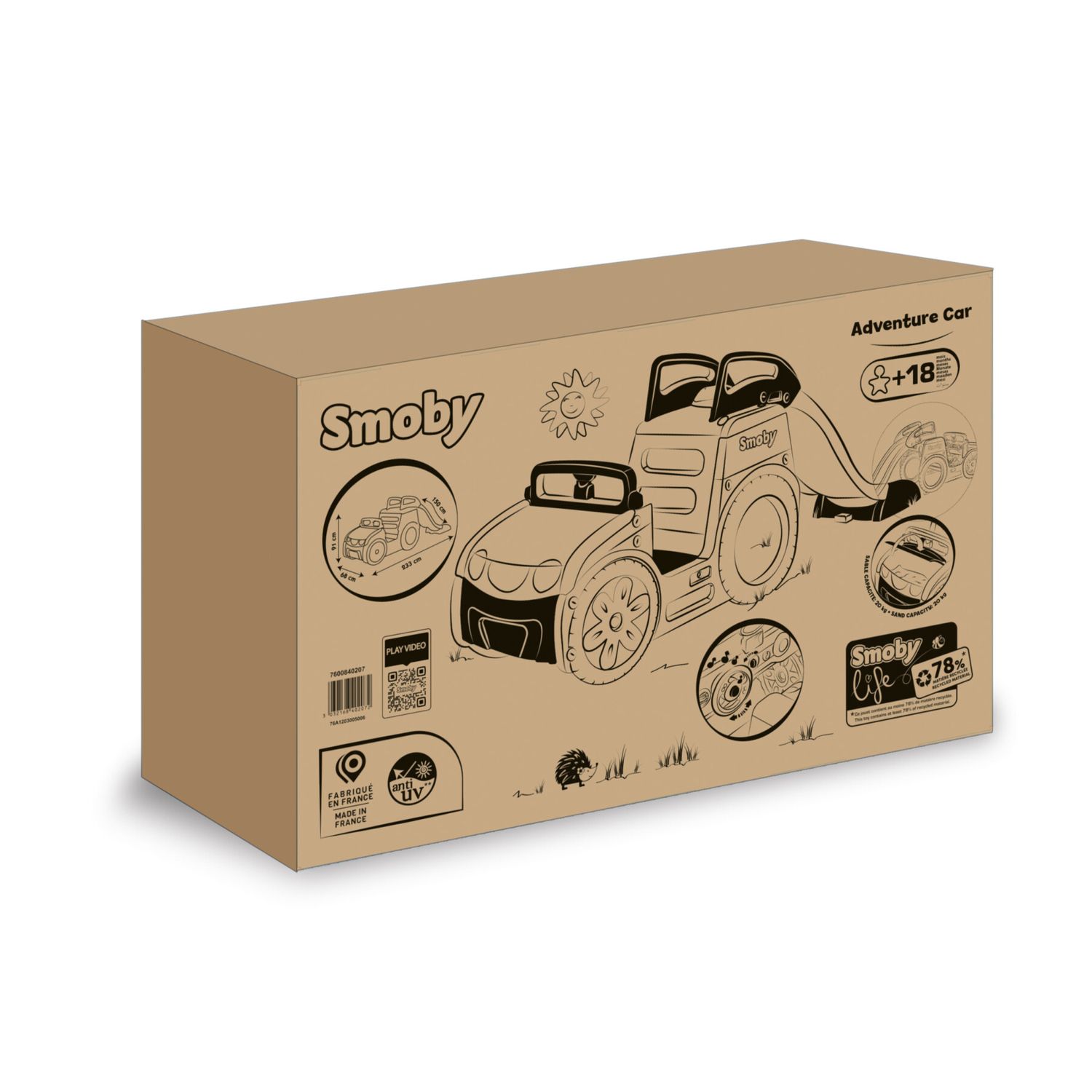 Smoby life adventure car - auto multiattività per bambini 18+ mesi – scivolo, postazione guida e sabbiera - SMOBY