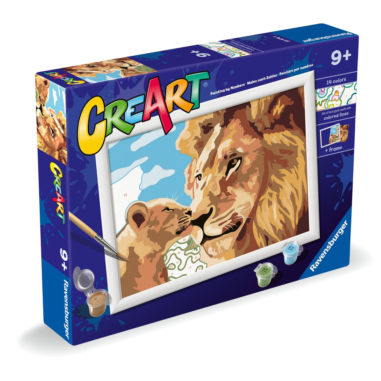 Ravensburger creart - leone e cucciolo - attività di pittura con numeri, 9+ anni - RAVENSBURGER