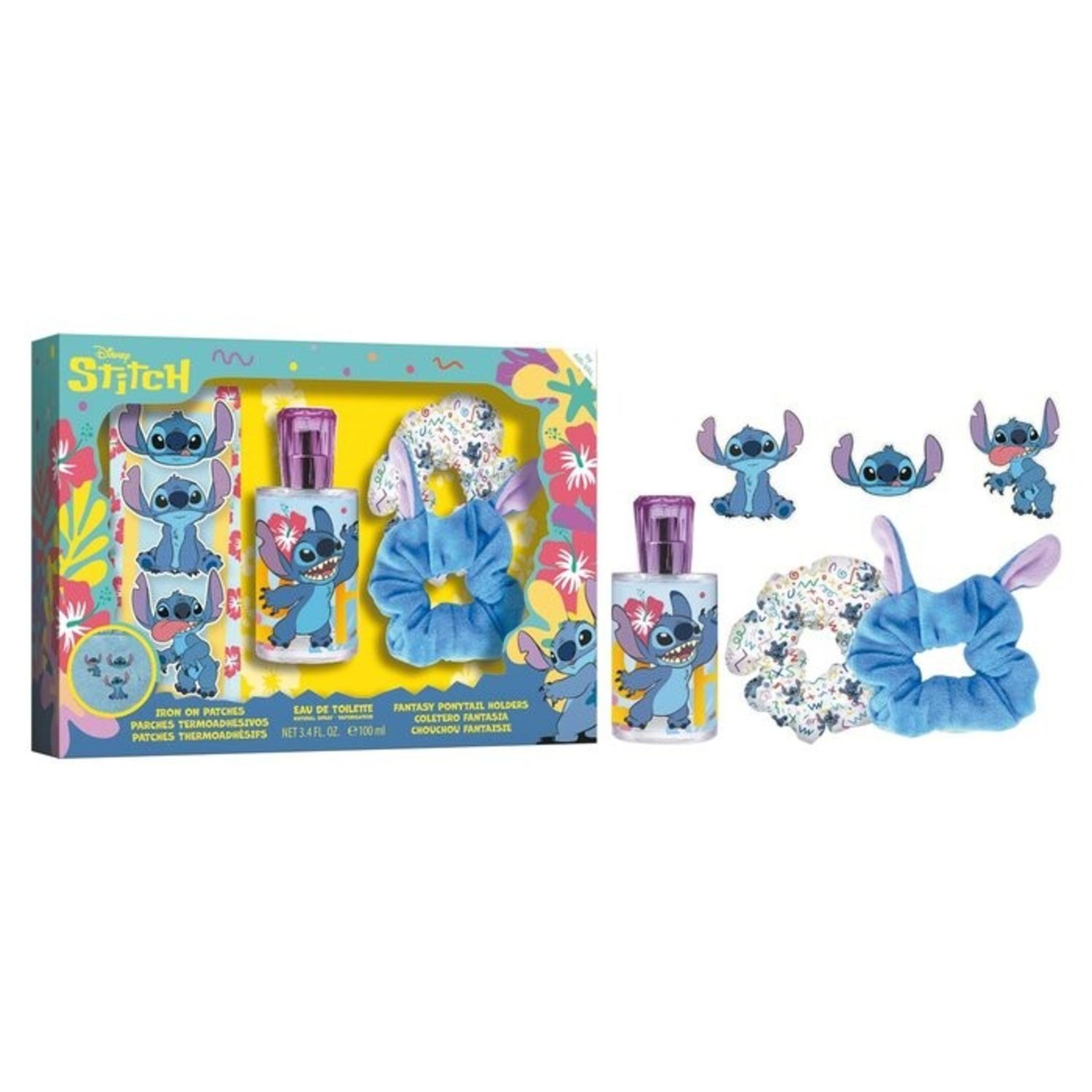 Stitch gift set eau de toilette 100ml + toppe termoadesive + scrunchies – set regalo completo disney stitch - Disney Stitch