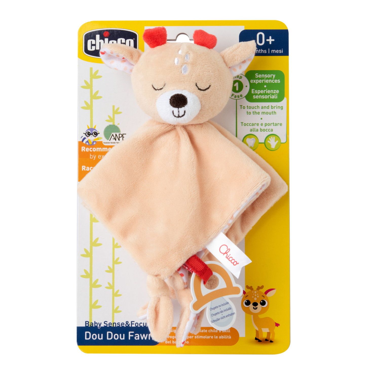 Il cerbiatto doudou chicco - morbido, sicuro e con laccetto per ciuccio - om+ - Chicco