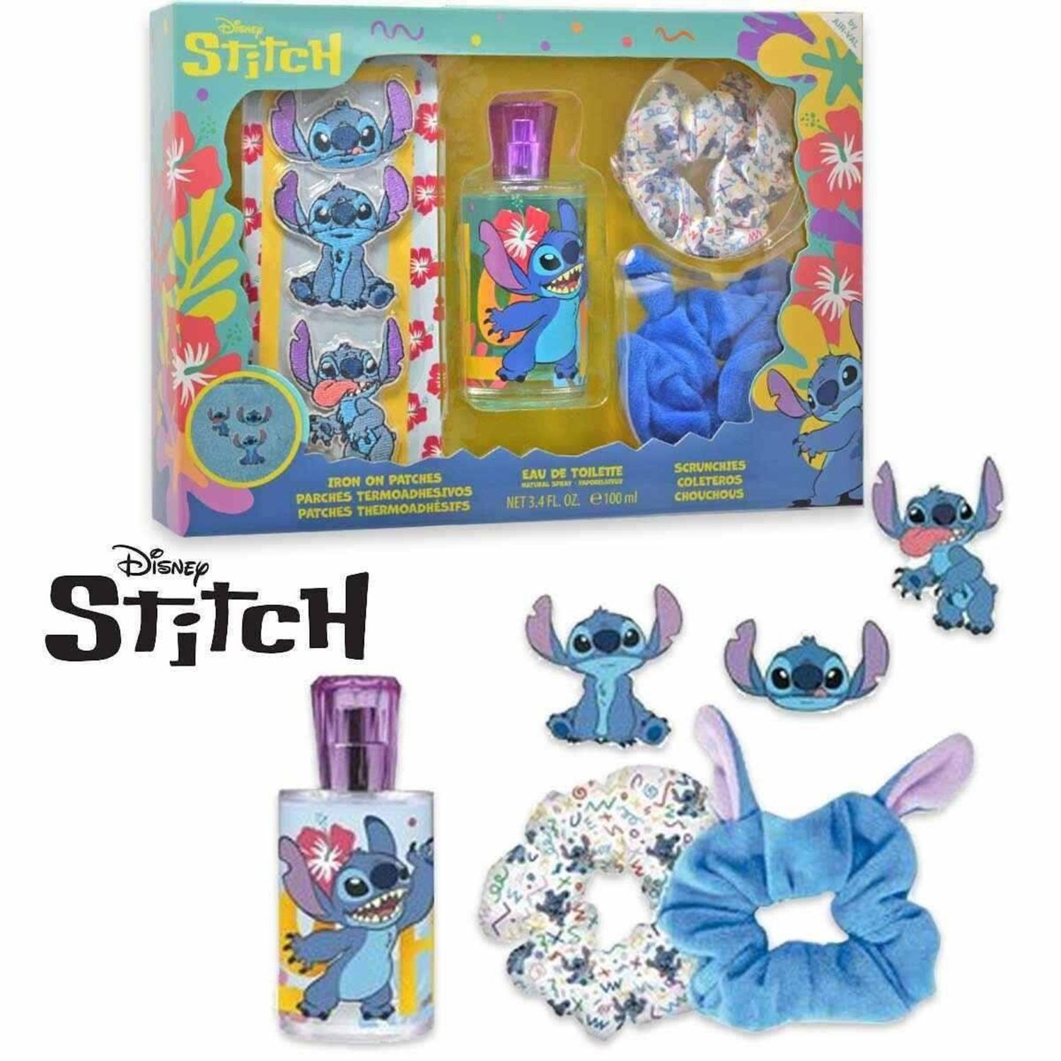 Stitch gift set eau de toilette 100ml + toppe termoadesive + scrunchies – set regalo completo disney stitch - Disney Stitch