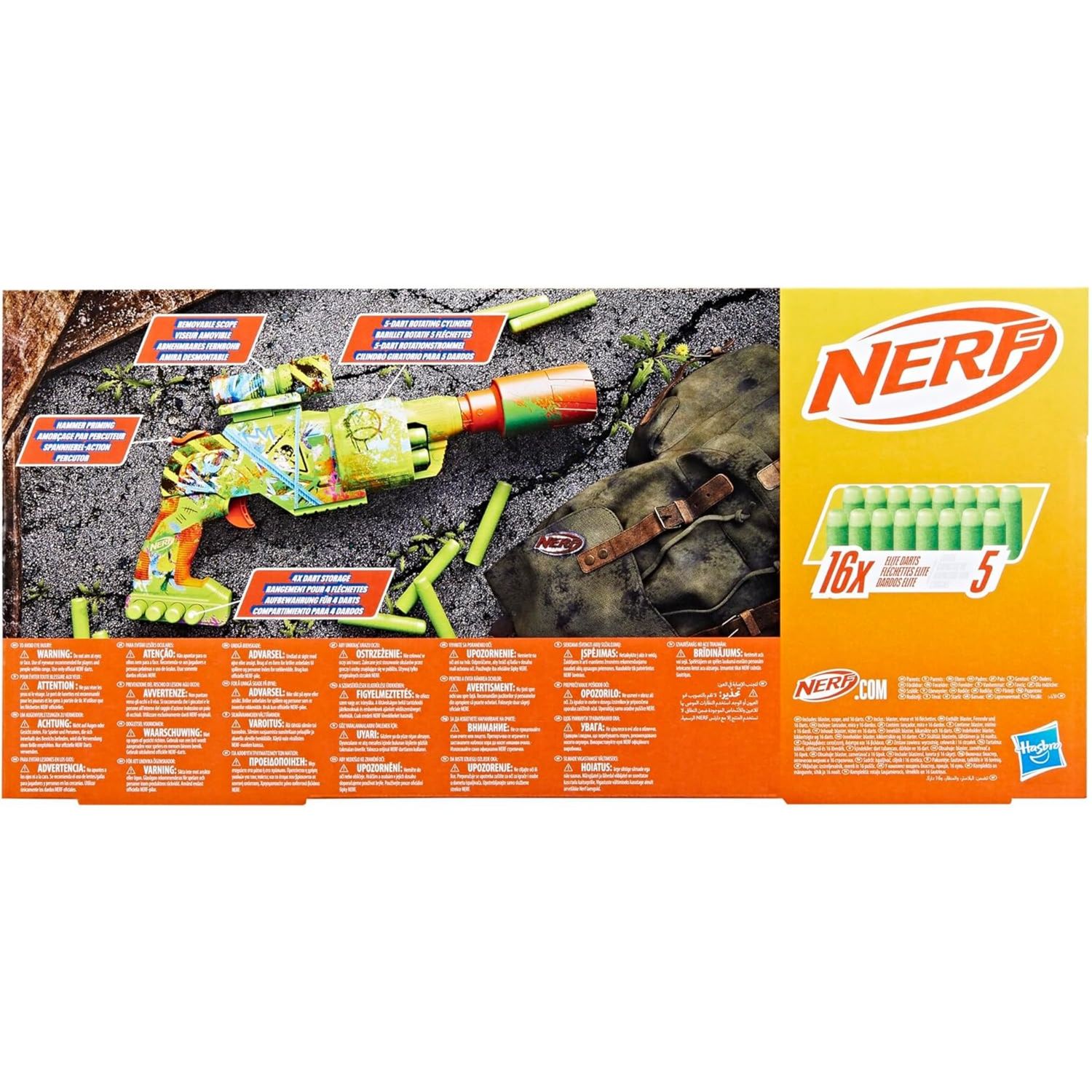 Nerf zombie driller – blaster con tamburo rotante, mirino rimovibile e 16 dardi - NERF