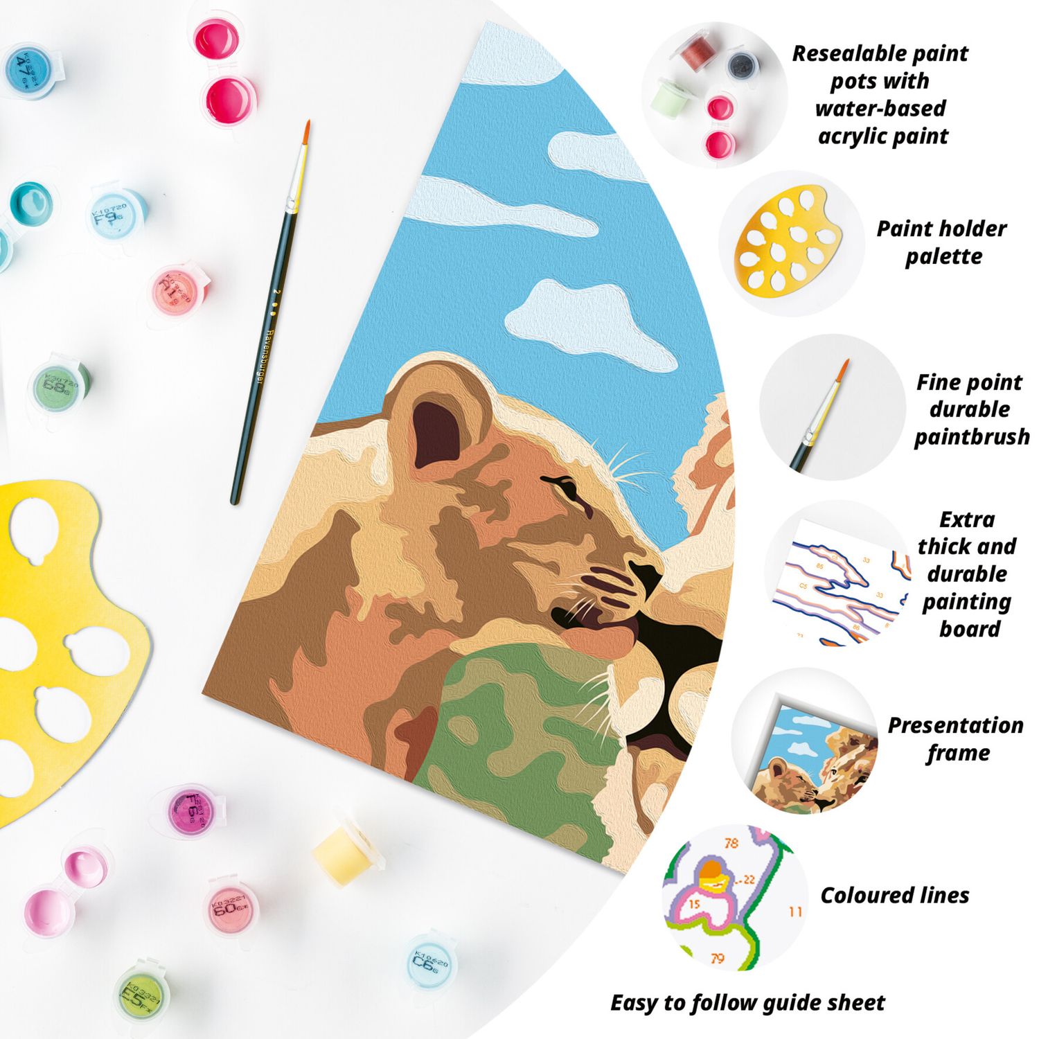 Ravensburger creart - leone e cucciolo - attività di pittura con numeri, 9+ anni - RAVENSBURGER