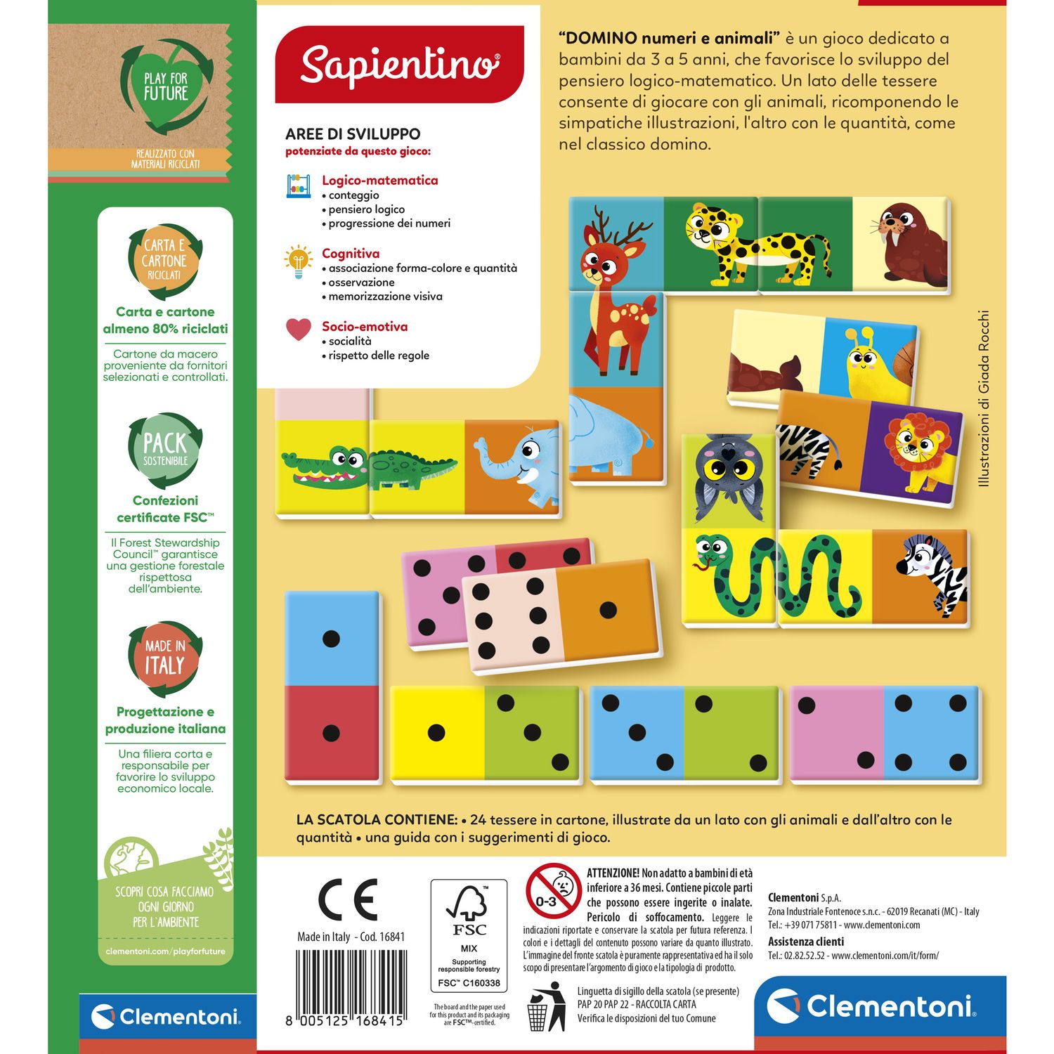 Clementoni domino numeri e animali 16841 – gioco educativo con numeri e animali - SAPIENTINO