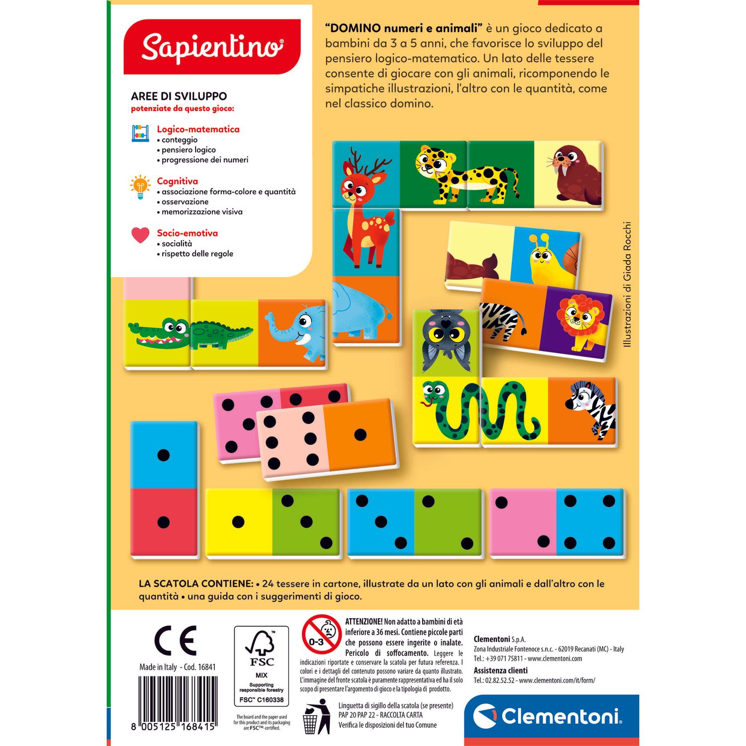Clementoni domino numeri e animali 16841 – gioco educativo con numeri e animali - SAPIENTINO