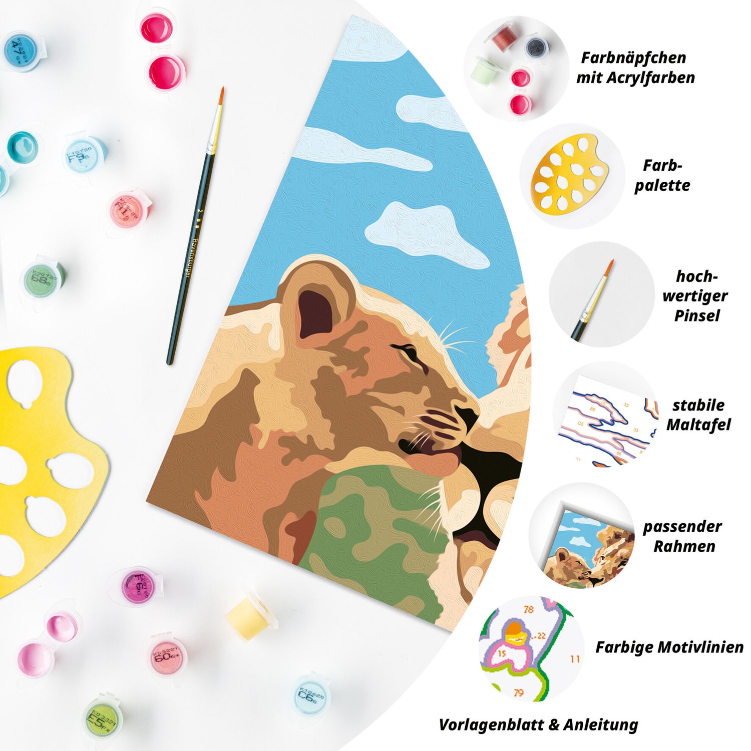 Ravensburger creart - leone e cucciolo - attività di pittura con numeri, 9+ anni - RAVENSBURGER