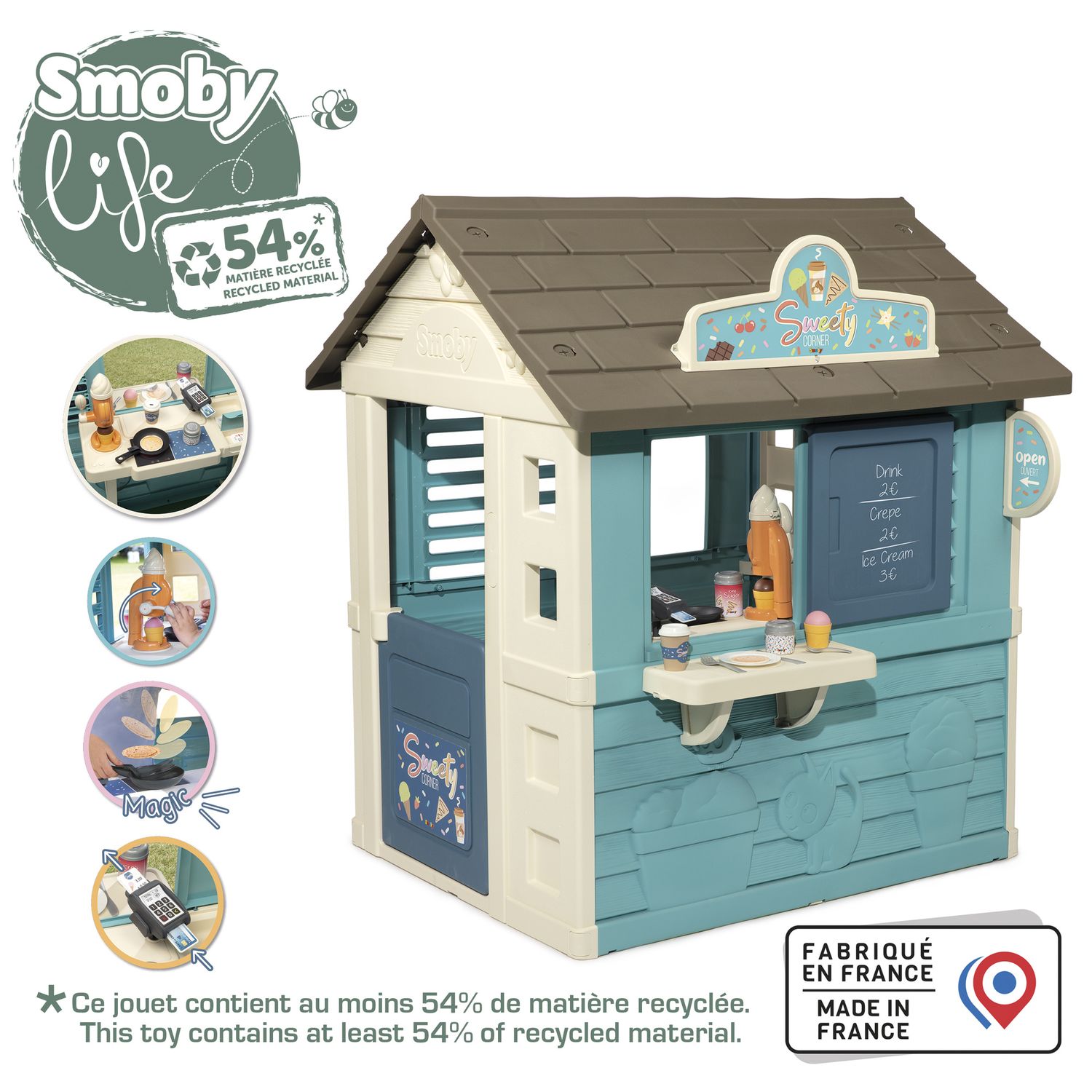 Casetta sweety corner smoby per bambini - gioco da esterno con 18 accessori - 2+ - SMOBY