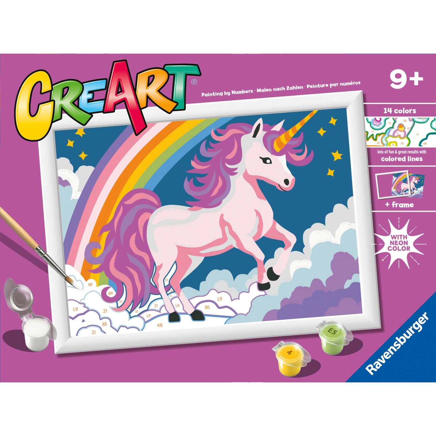 Ravensburger creart - unicorno rosa neon - kit di pittura per bambini 7+ anni - RAVENSBURGER