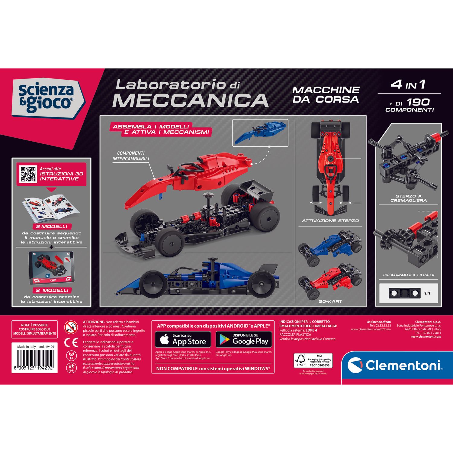 Clementoni scienza & gioco macchina da corsa 2 in 1 19429 – kit giocattolo macchina da corsa - CLEMENTONI