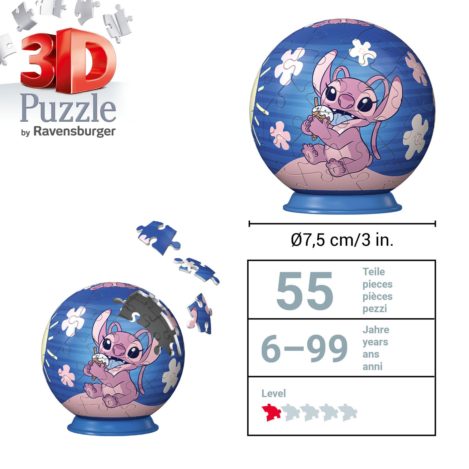Ravensburger 3d puzzle disney angel (stitch) - 54 pezzi - puzzle unico per 6+ - Disney Stitch