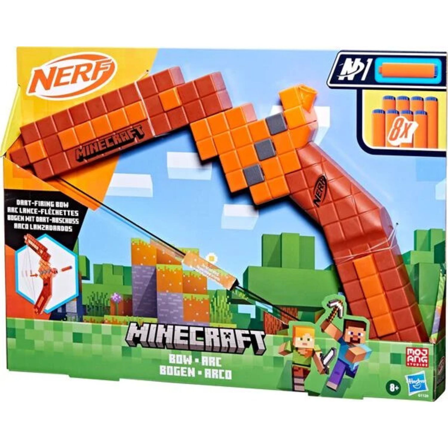 Hasbro nerf minecraft bow dart blaster - include 8 dardi nerf n1 - NERF