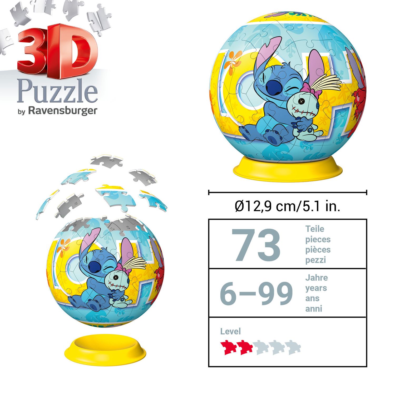 Ravensburger 3d puzzle ball disney stitch - 72 pezzi - puzzle originale 6+ - Disney Stitch