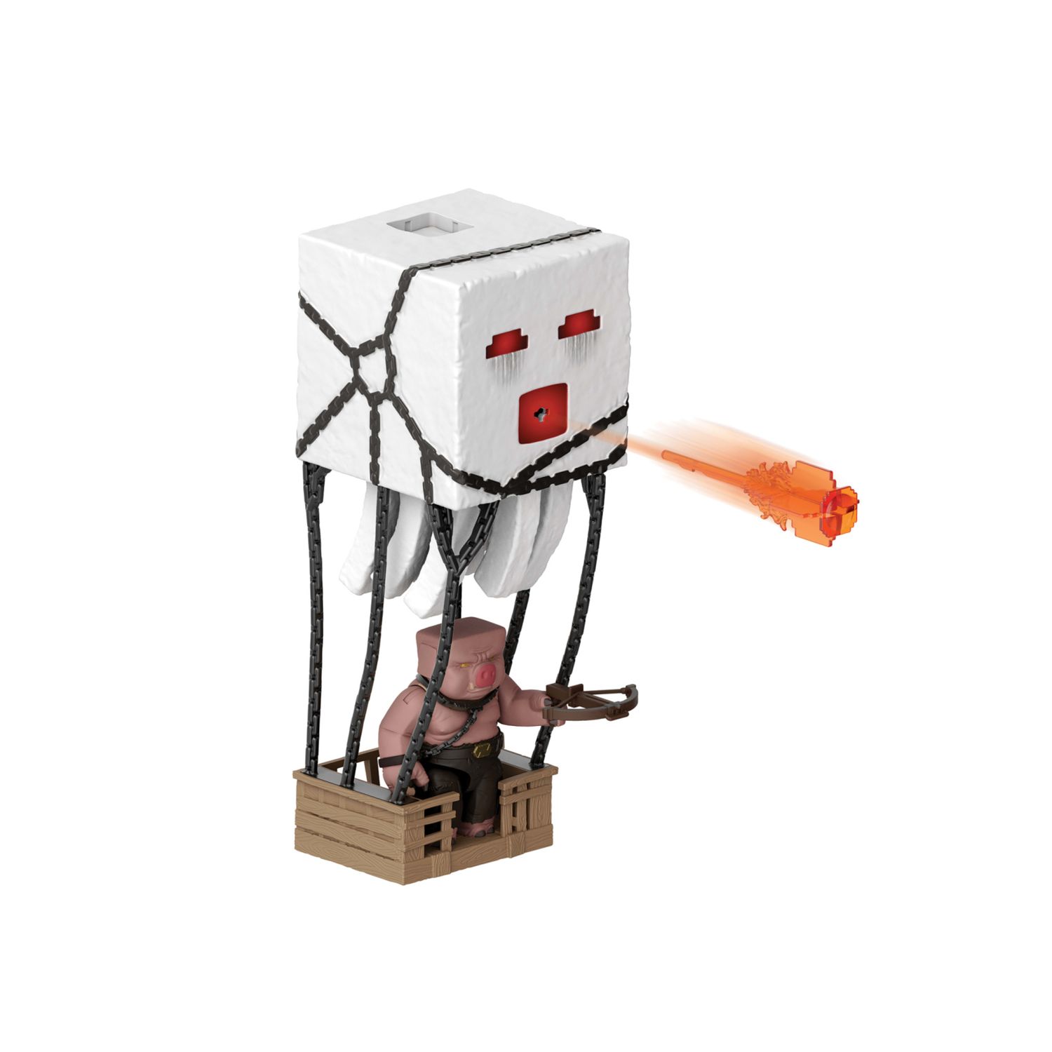 Mattel minecraft - ghast attacco esplosivo, personaggio con luci, suoni, lanciatore e proiettile, piglin guerriero incluso - MINECRAFT