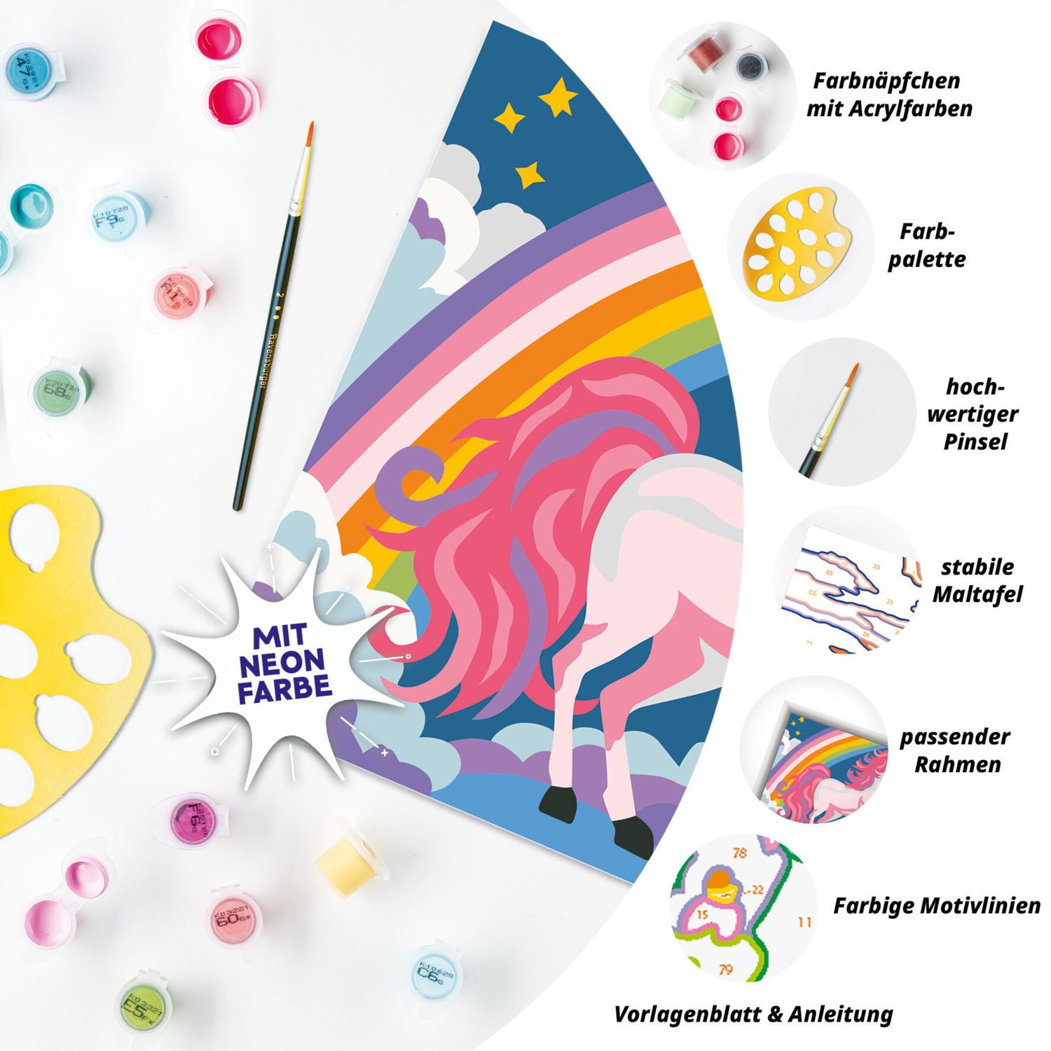 Ravensburger creart - unicorno rosa neon - kit di pittura per bambini 7+ anni - RAVENSBURGER