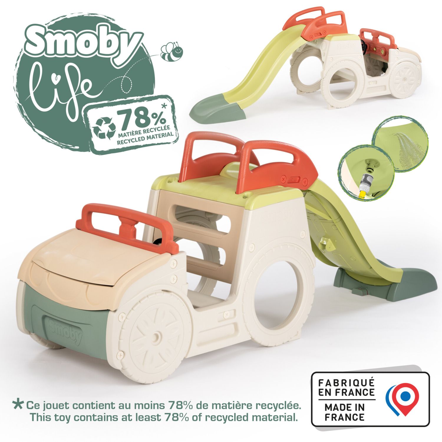 Smoby life adventure car - auto multiattività per bambini 18+ mesi – scivolo, postazione guida e sabbiera - SMOBY