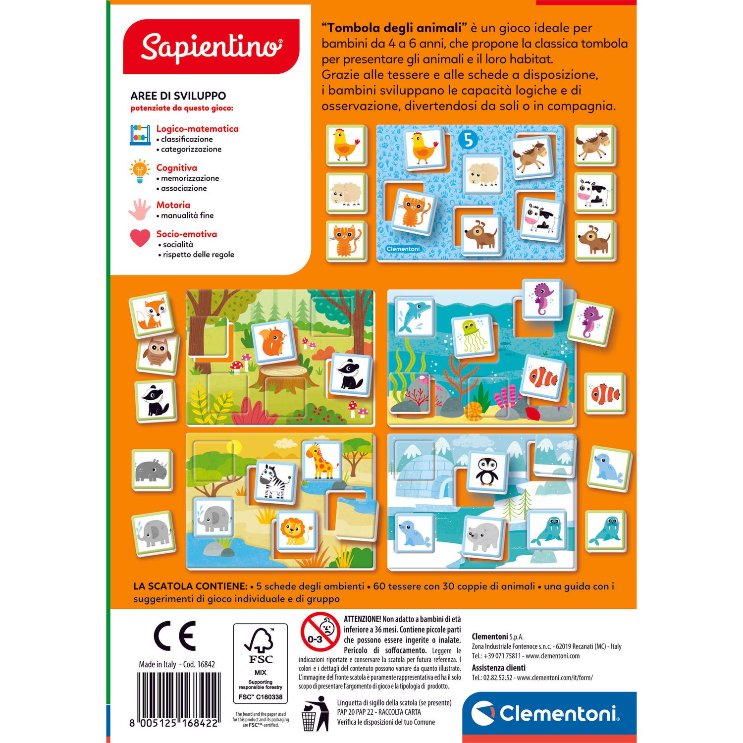 Clementoni tombola degli animali 16842 – gioco tradizionale tombola per bambini - SAPIENTINO