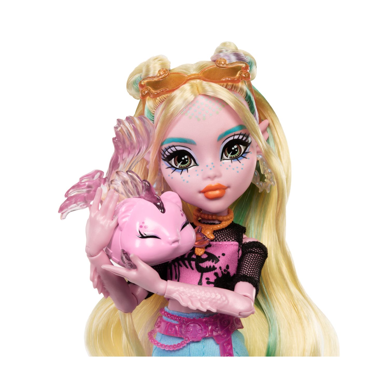 Monster high - lagoona blue, bambola con t-shirt in mesh e pantaloni cargo, pesciolina neptuna e accessori inclusi - Monster High