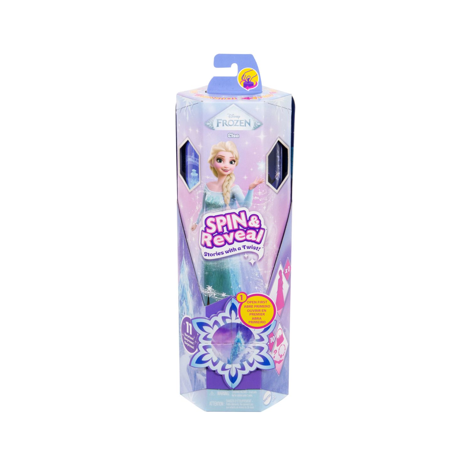 Mattel disney frozen - elsa spin & reveal, bambola ispirata al film disney con 11 sorprese incluse - Frozen