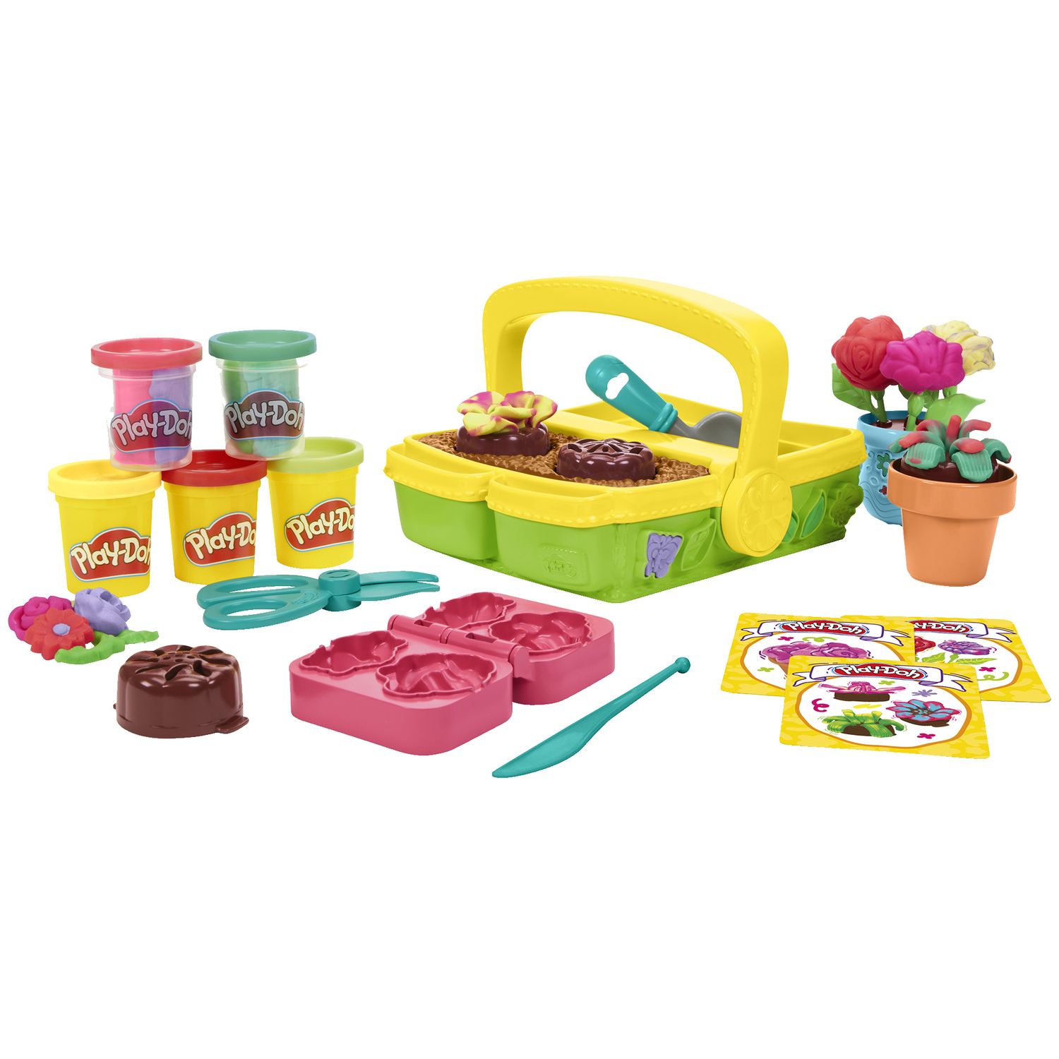 Play-doh, cestino fiorito per creare piante e fiori colorati.giocattolo con natura finta. include 5 vasetti di pasta modellabile play-doh - PLAY-DOH
